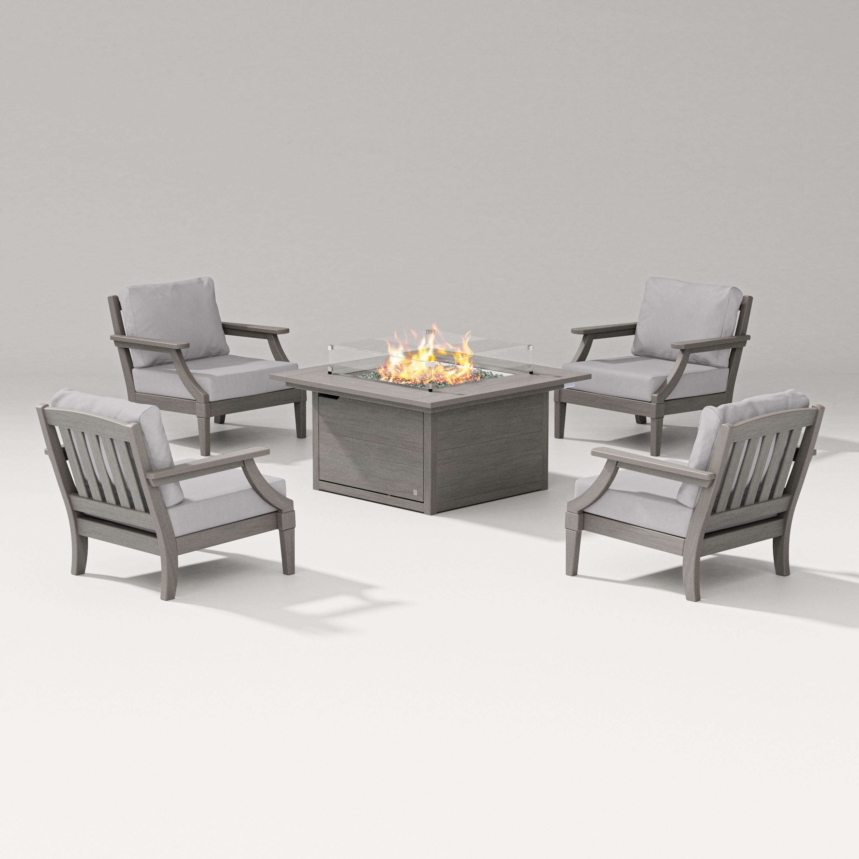 Estate 5-Piece Lounge Fire Table Set in Driftwood / Granite