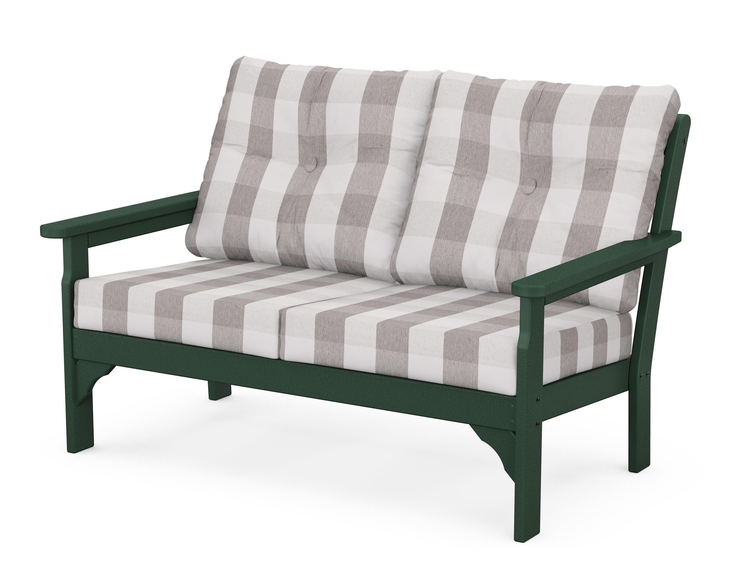 Vineyard Deep Seating Loveseat in Green / Buffalo Plaid Grey Mist