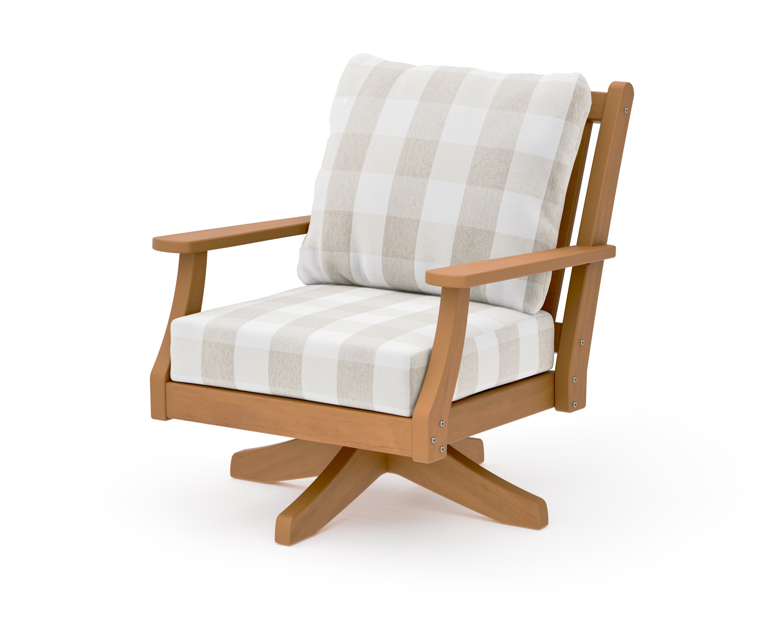 Wovendale Deep Seating Swivel Chair in Natural / Buffalo Plaid Dune Burlap