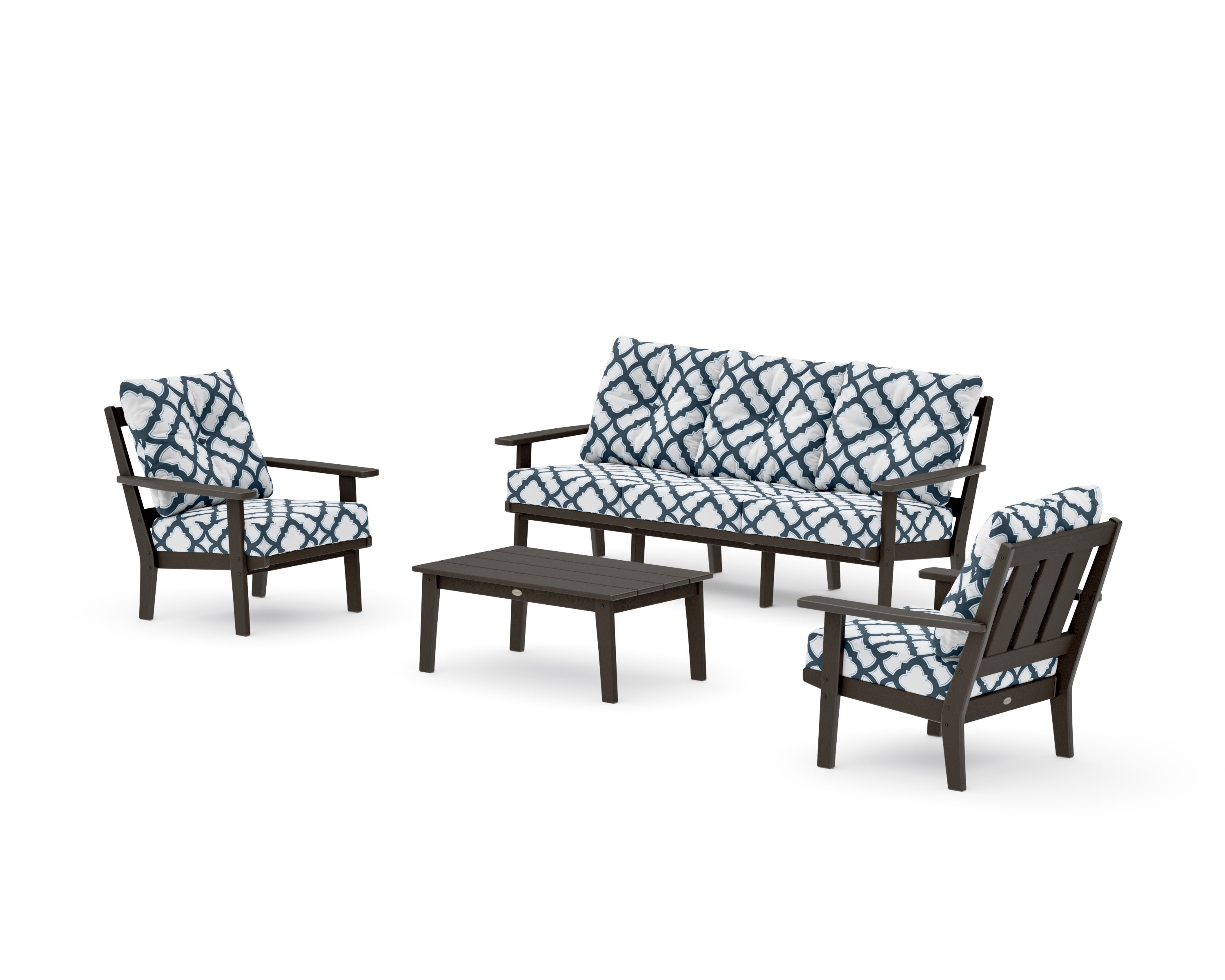 Oxford 4-Piece Deep Seating Set with Sofa in Vintage Coffee / Trellis Marine Indigo