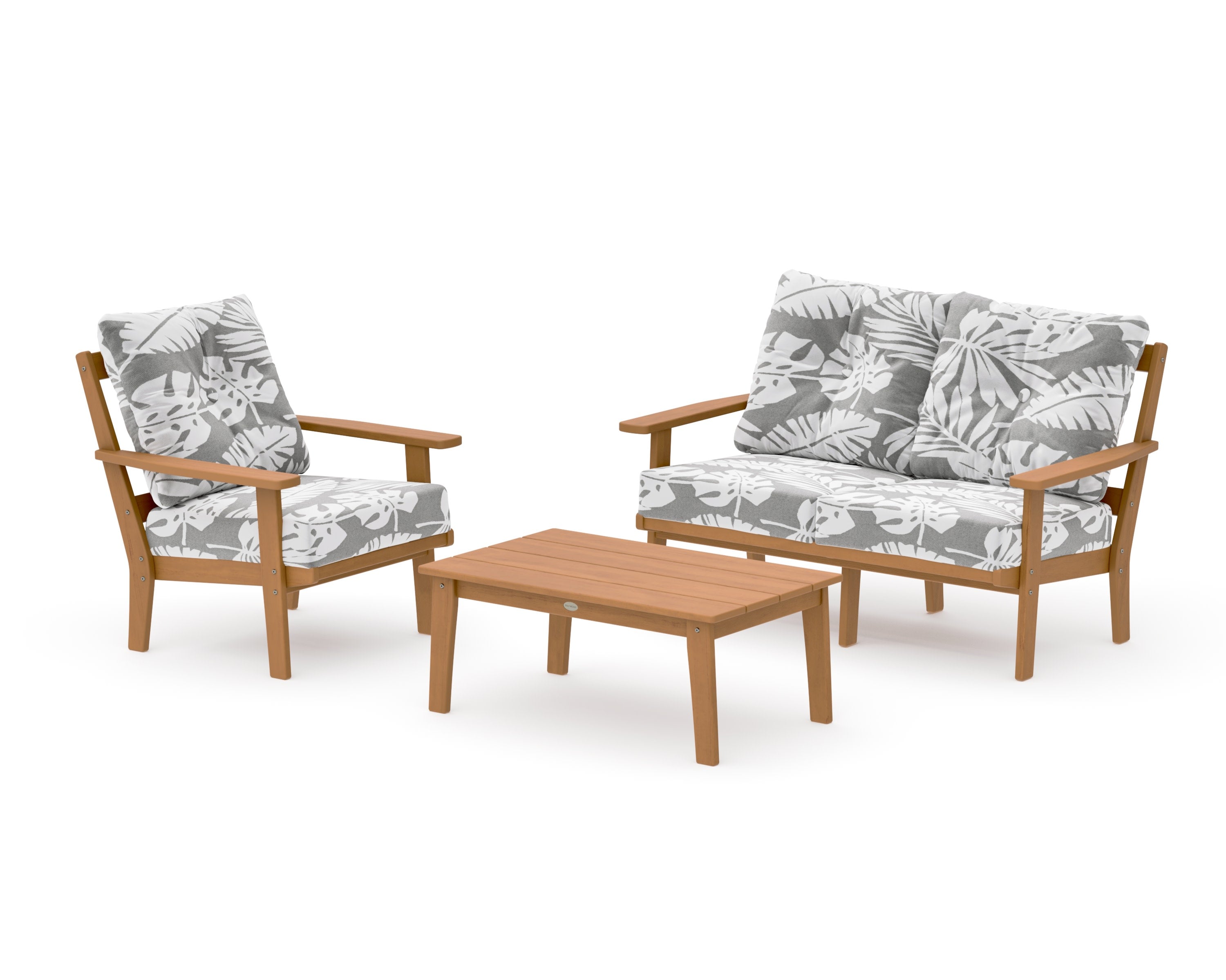 Oxford 3-Piece Deep Seating Set with Loveseat in Natural / Leaf Grey Mist