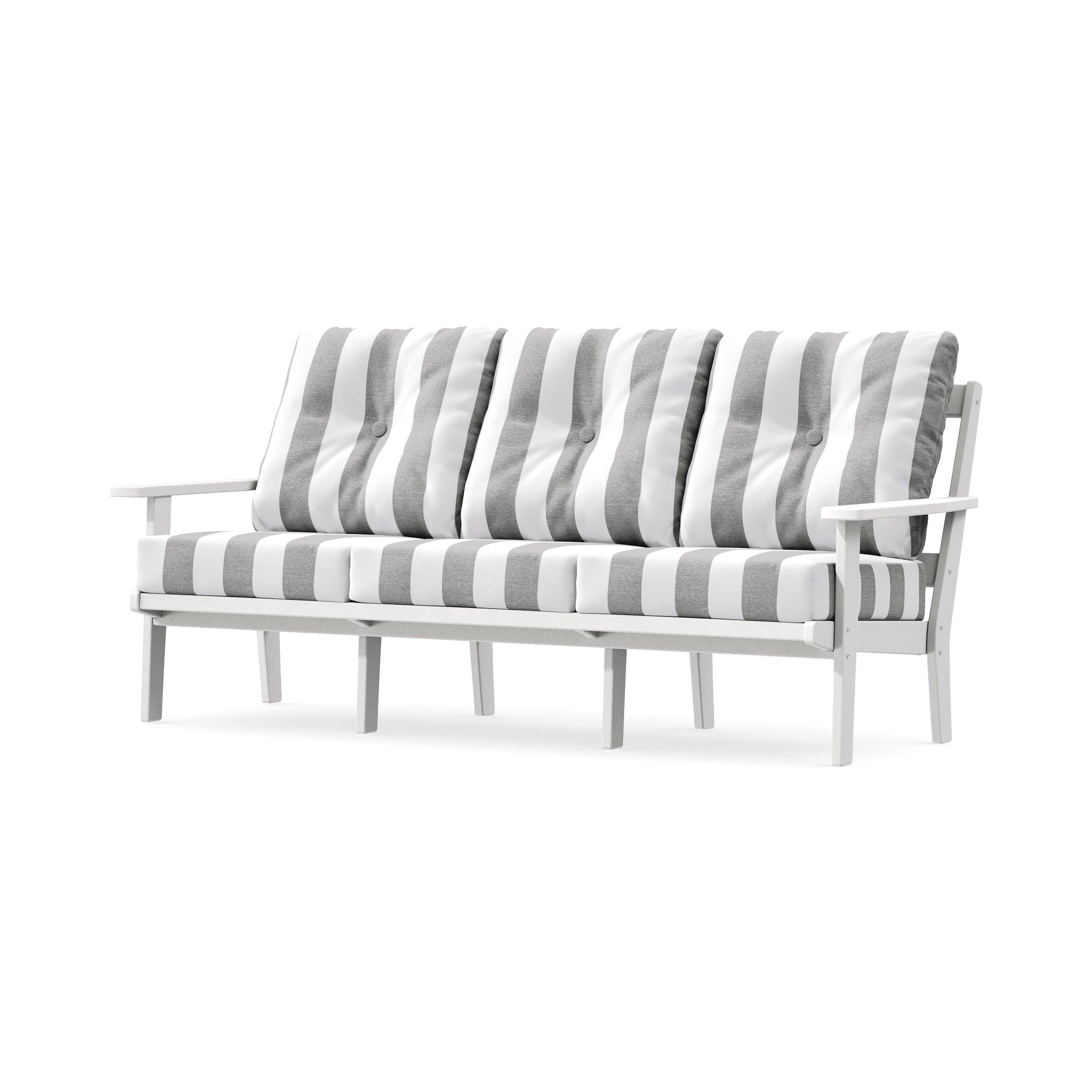 Oxford Deep Seating Sofa in White / Cabana Stripe Grey Mist