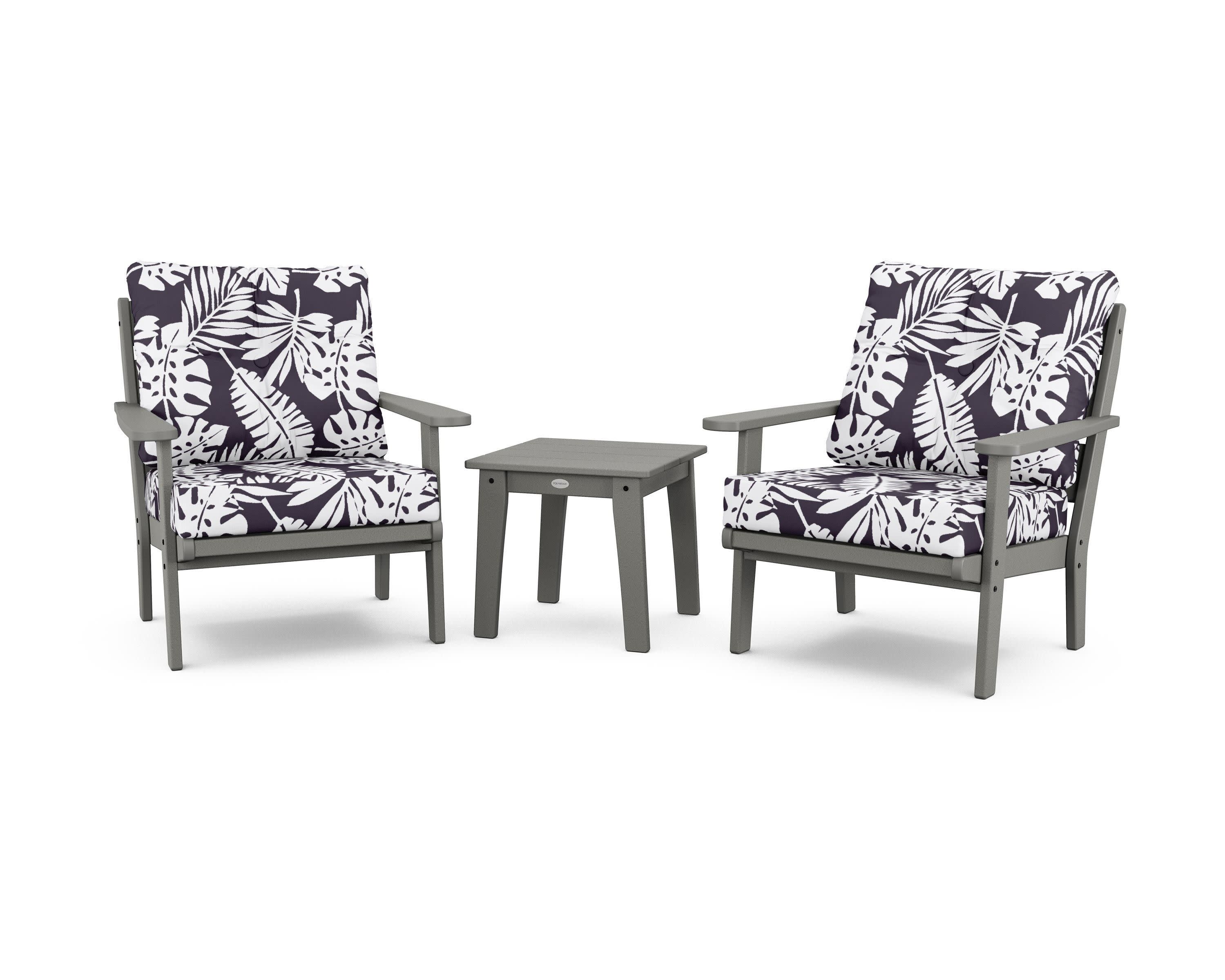 Lakeside 3-Piece Deep Seating Chair Set in Slate Grey / Leaf Navy