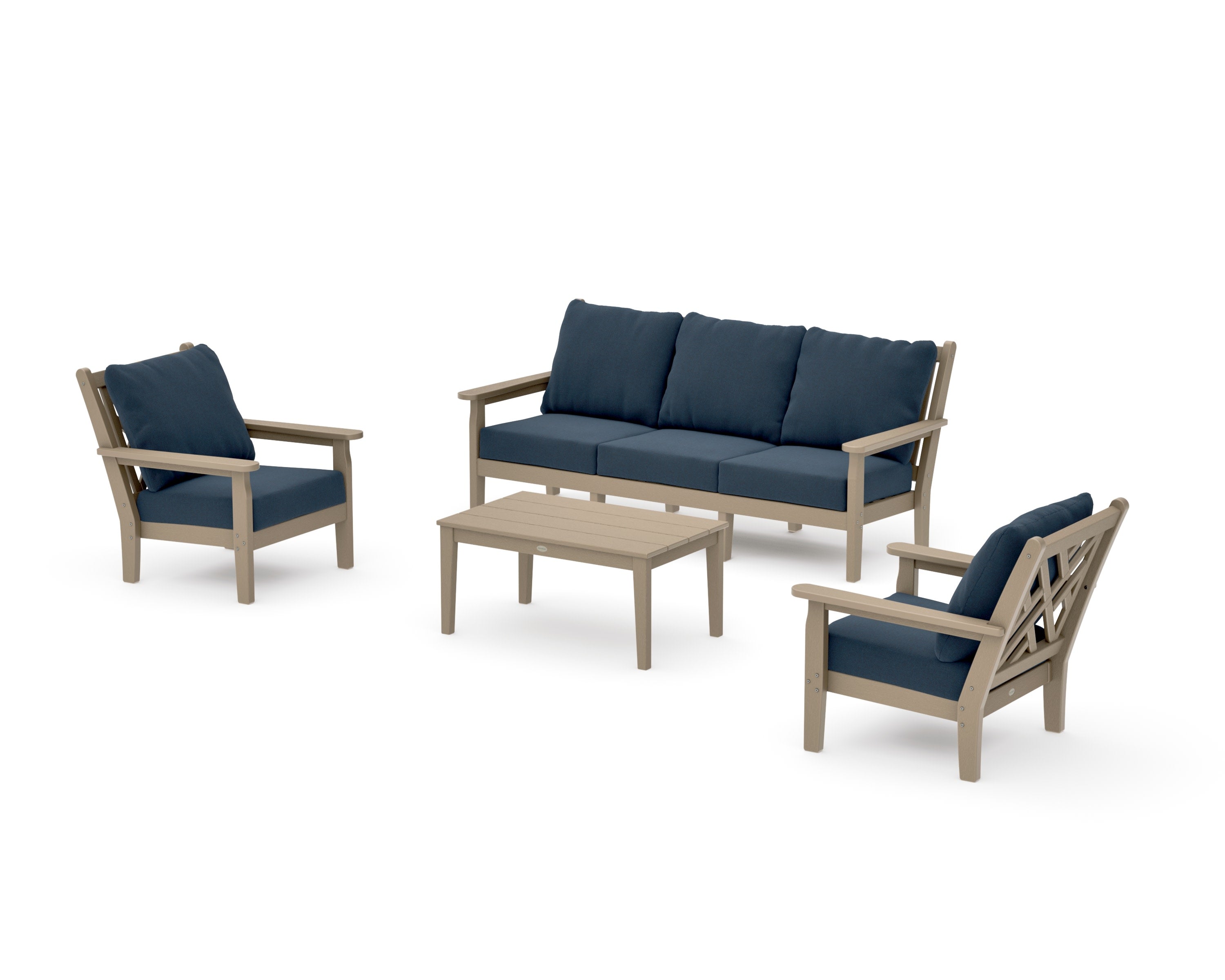 Chippendale 4-Piece Deep Seating Set with Sofa in Vintage Sahara / Marine Indigo