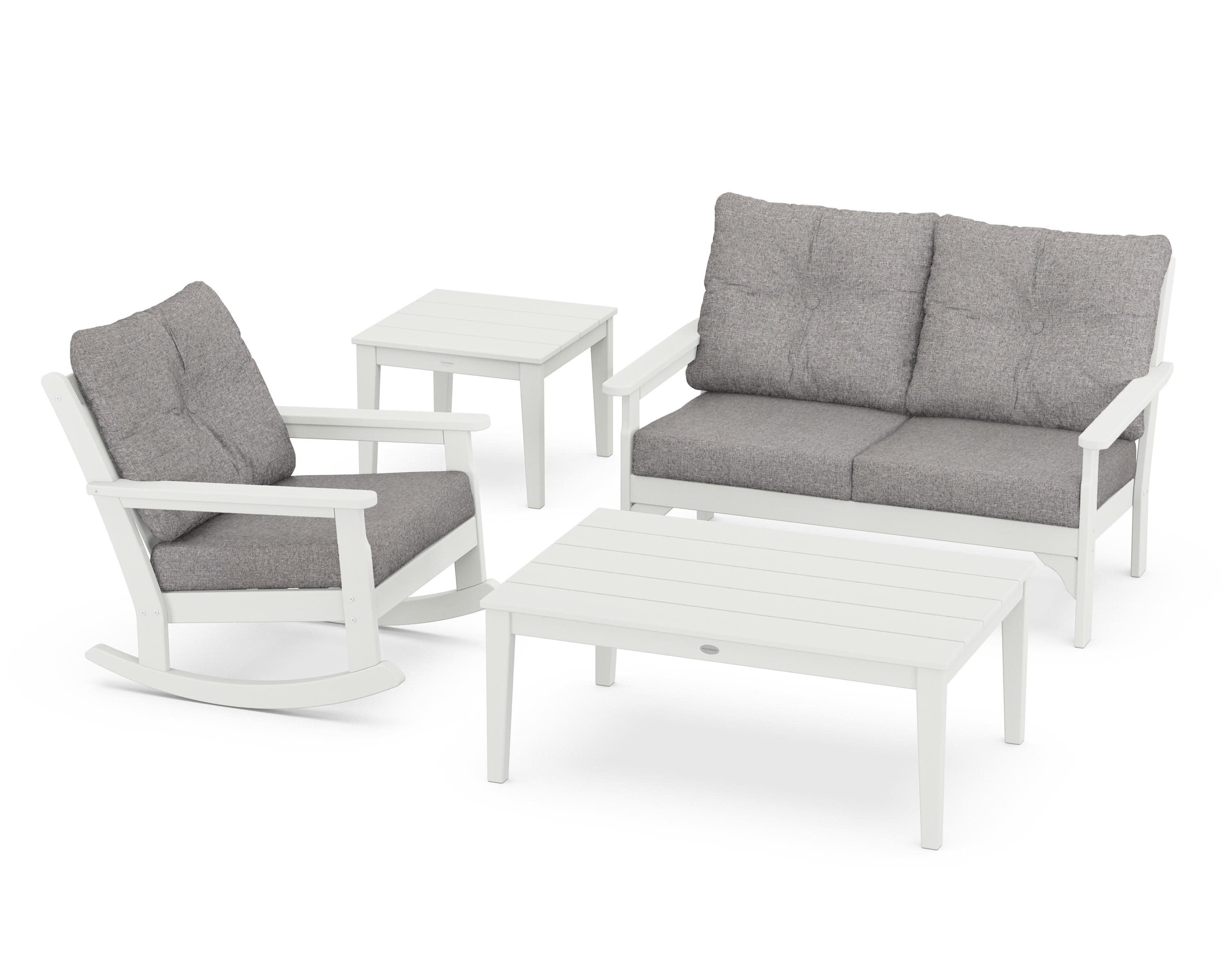 Vineyard 4-Piece Deep Seating Rocker Set in Vintage White / Grey Mist