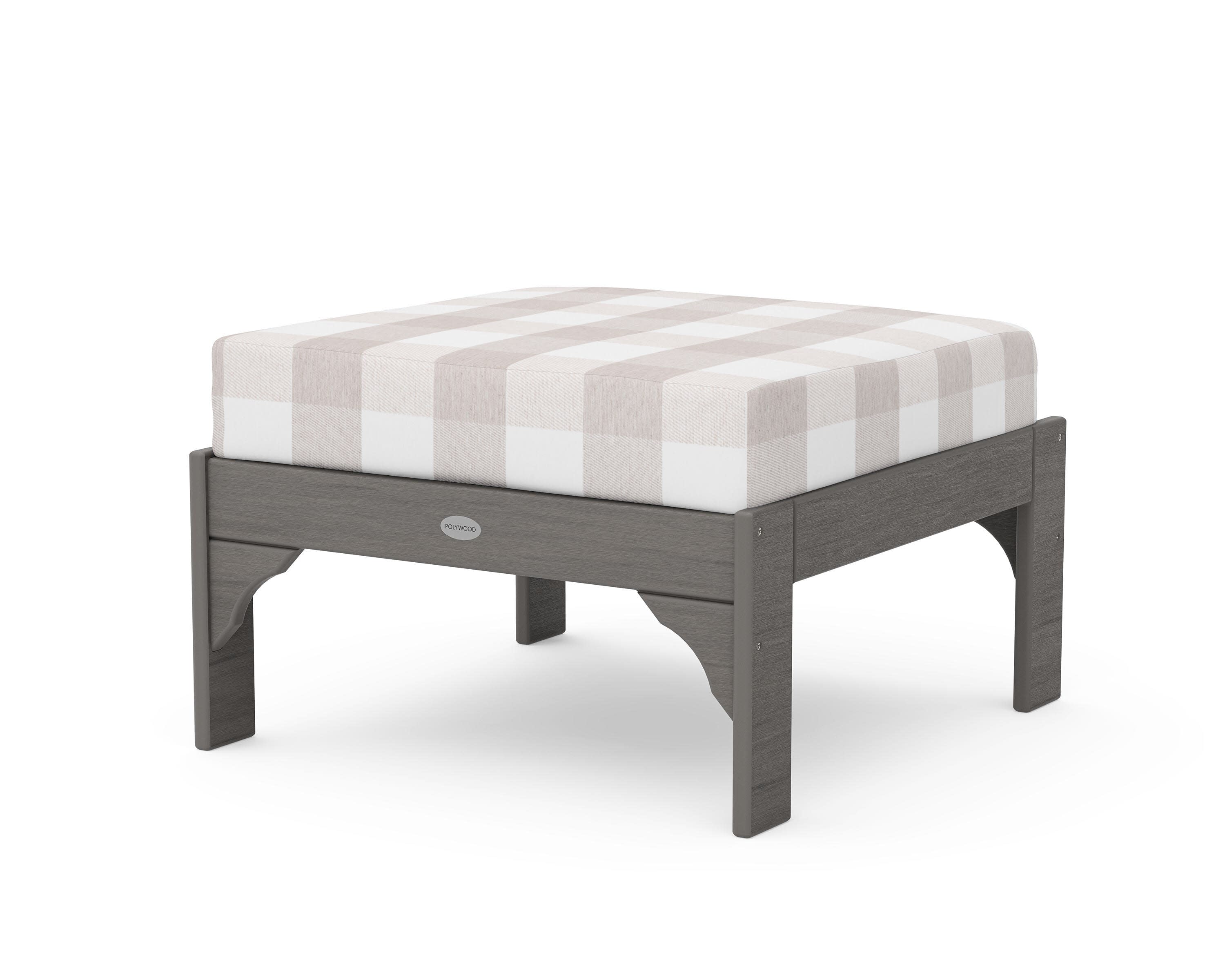 Vineyard Deep Seating Ottoman in Driftwood / Buffalo Plaid Dune Burlap