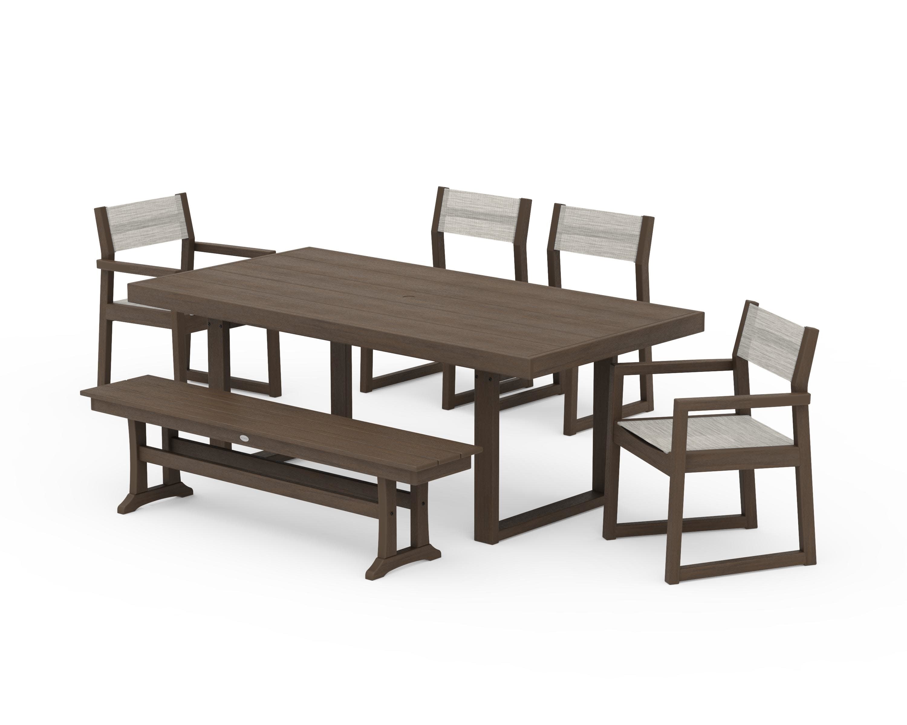 EDGE Sling 6-Piece Dining Set with Bench in Kona / Birch Sling