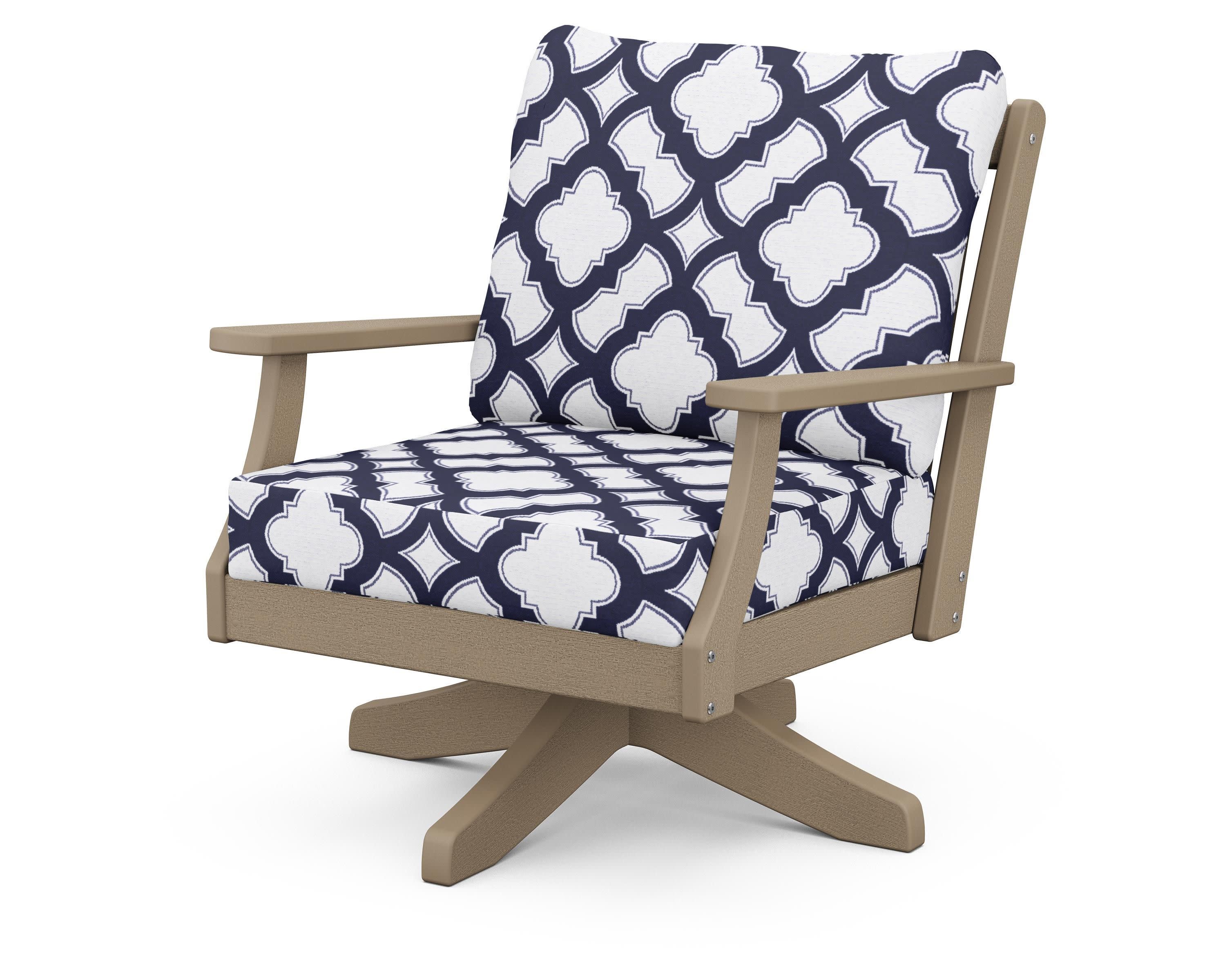Braxton Deep Seating Swivel Chair in Vintage Sahara / Trellis Navy