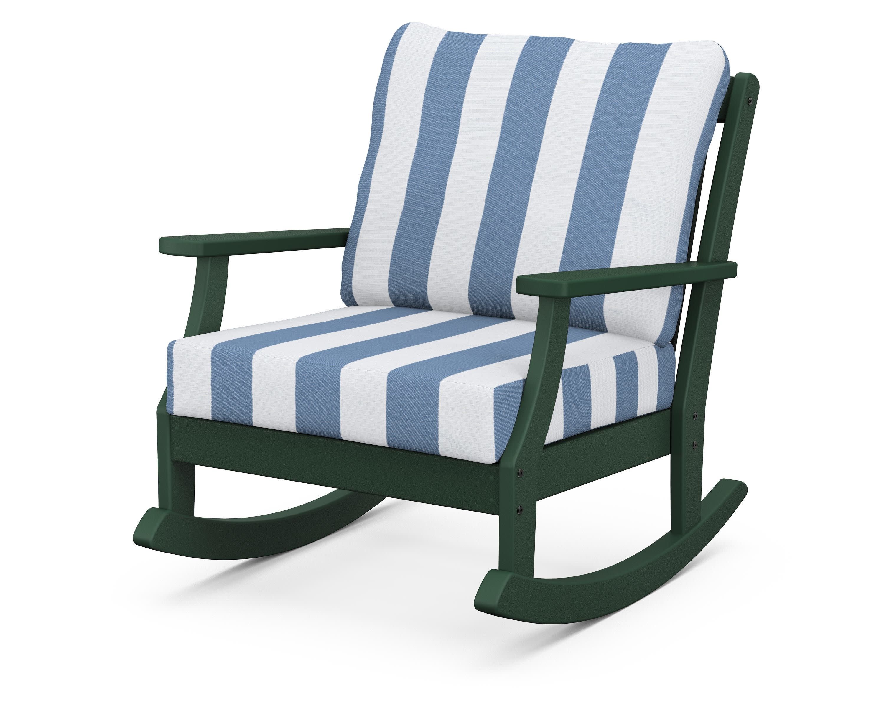 Braxton Deep Seating Rocking Chair in Green / Cabana Stripe Sky Blue