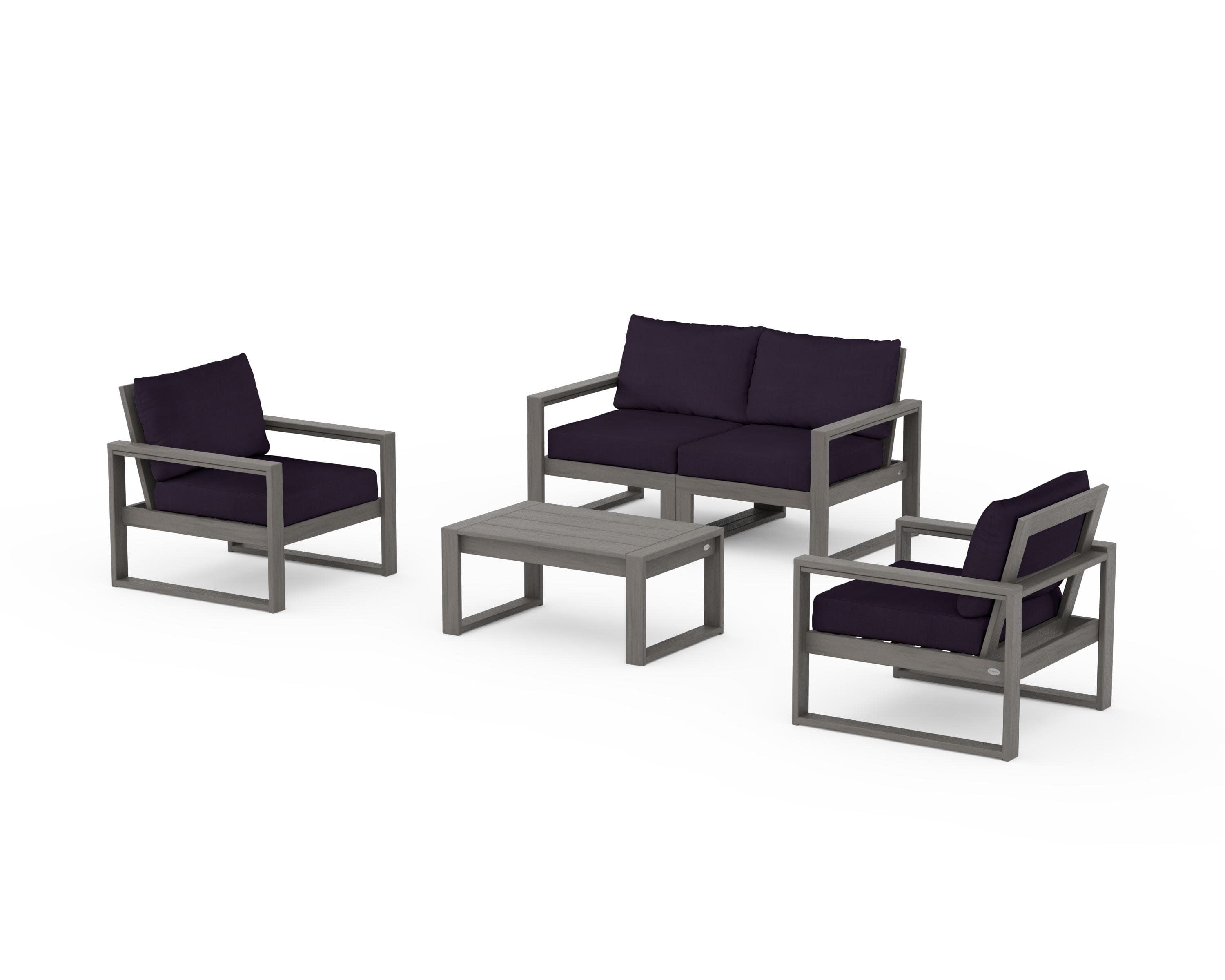 EDGE Sectional 4-Piece Deep Seating Set with Loveseat in Driftwood / Navy Linen