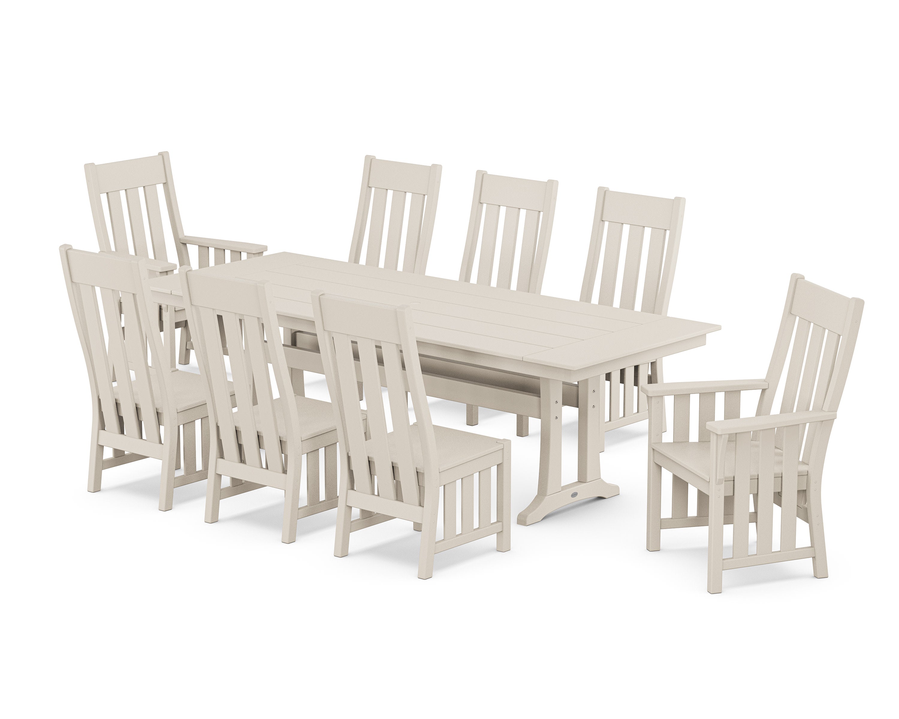Acadia 9-Piece Farmhouse Dining Set with Trestle Legs in Sand