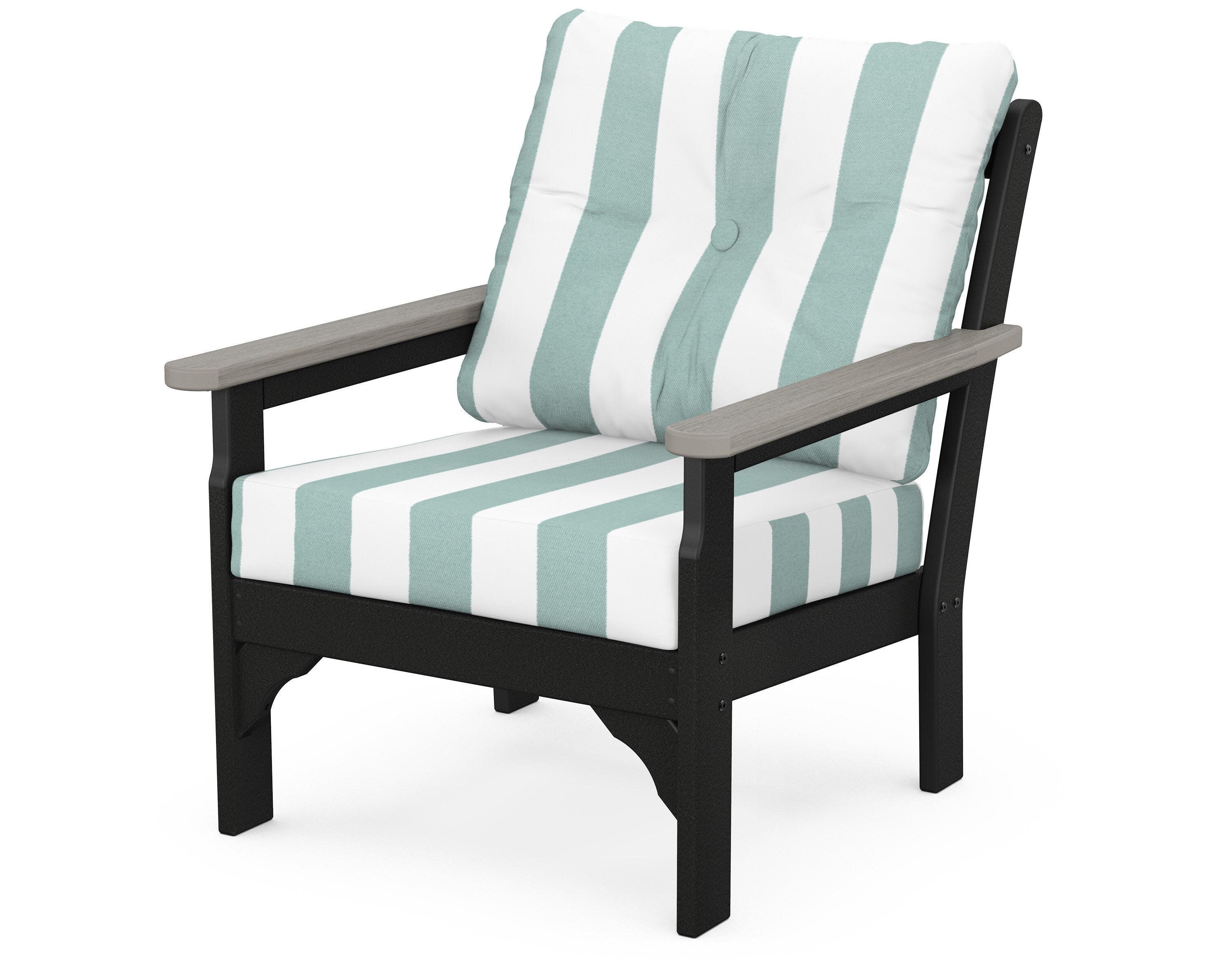 Vineyard Deep Seating Chair in Black / Driftwood / Cabana Stripe Glacier Spa