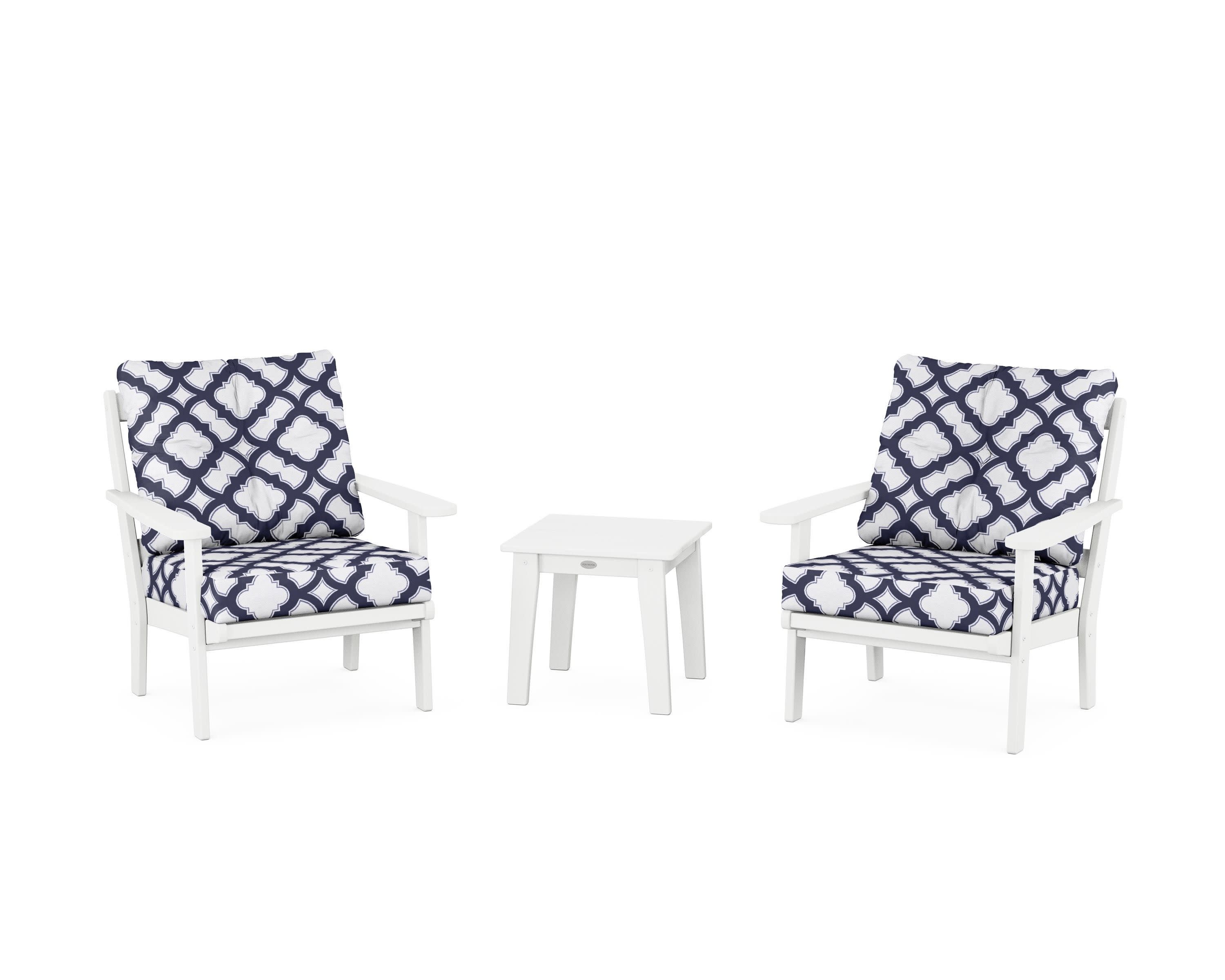 Mission 3-Piece Deep Seating Set in White / Trellis Navy