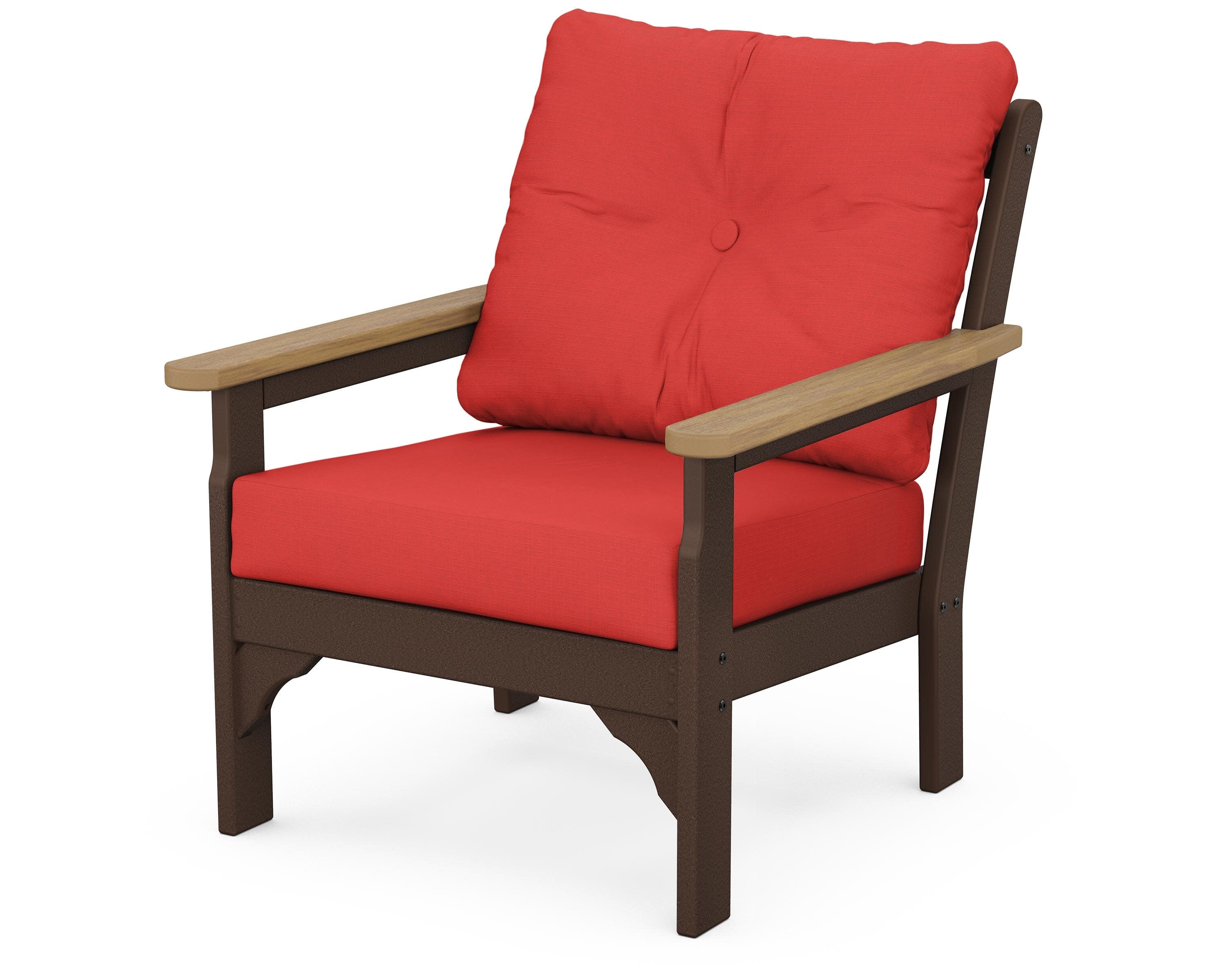 Vineyard Deep Seating Chair in Mahogany / Natural / Crimson Linen