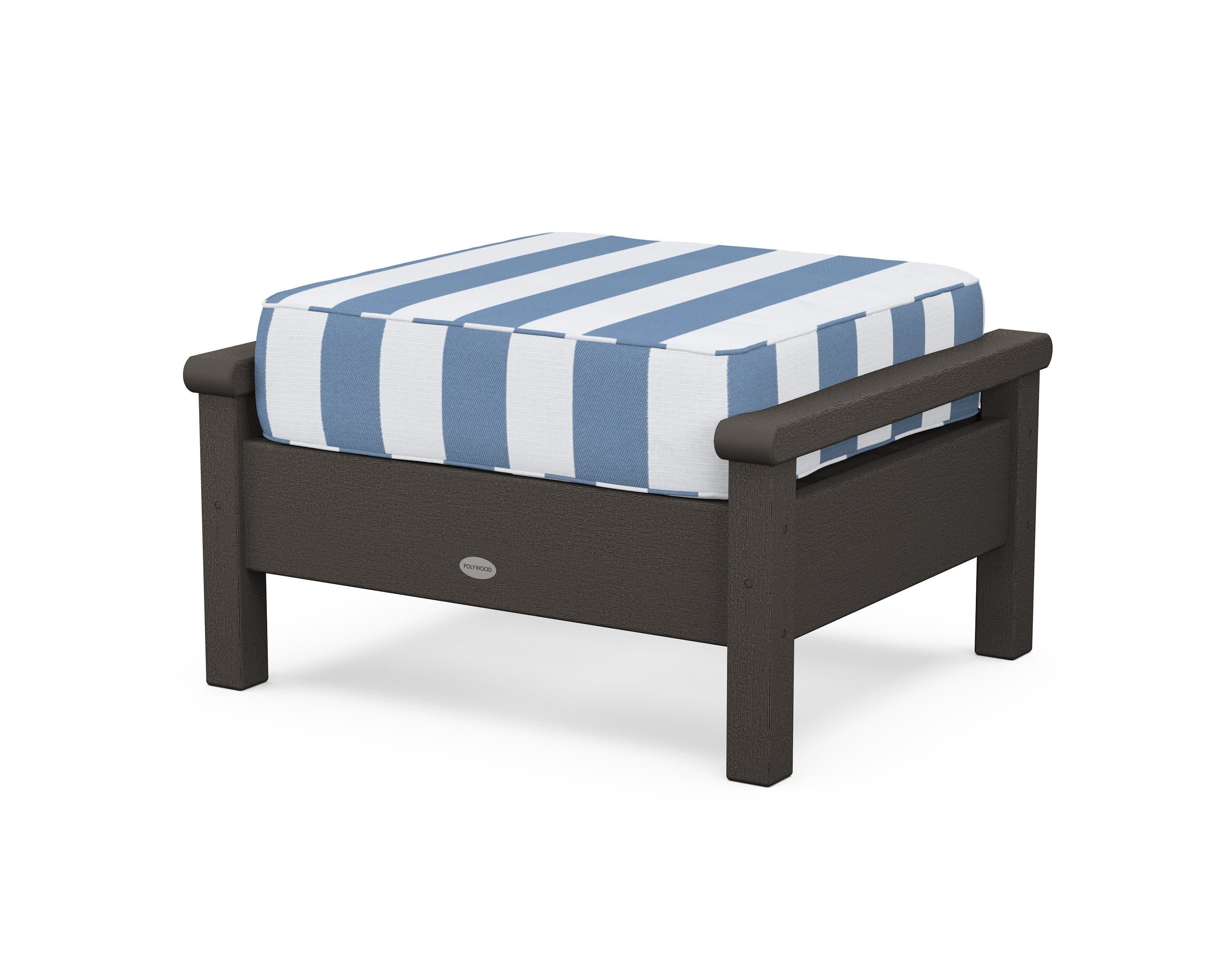 Harbour Deep Seating Ottoman in Vintage Coffee / Cabana Stripe Sky Blue