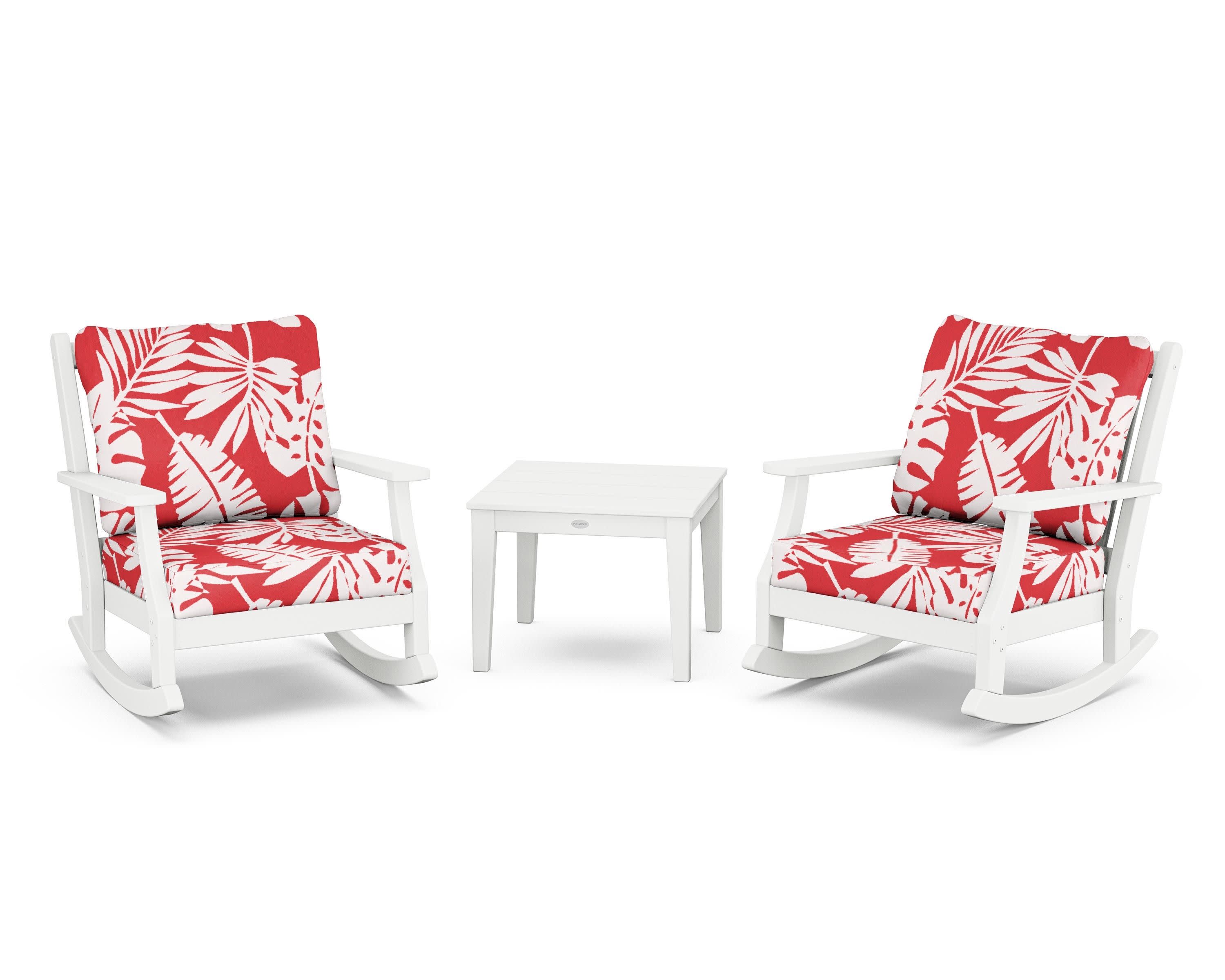 Wovendale 3-Piece Deep Seating Rocker Set in White / Leaf Crimson