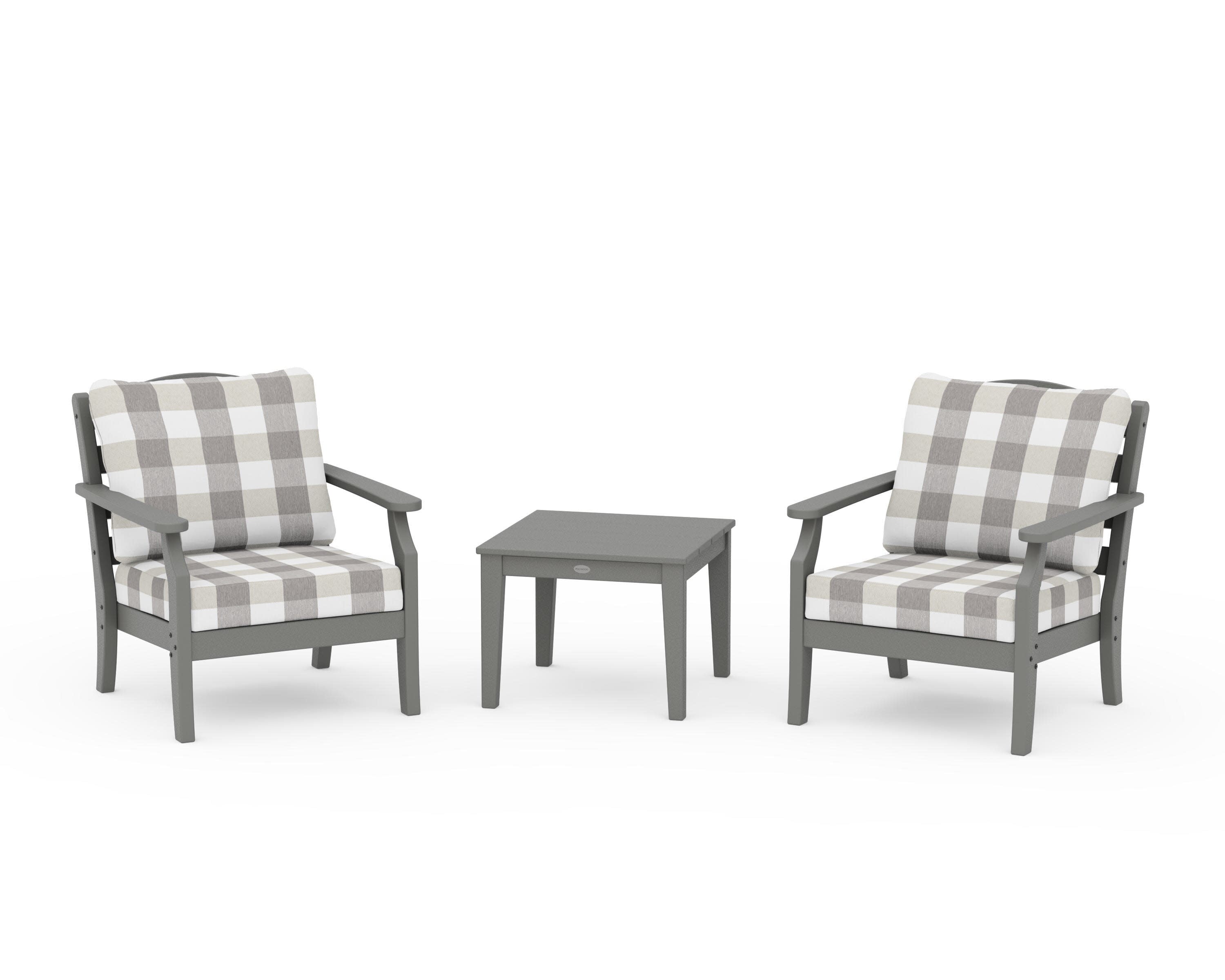 Savannah 3-Piece Deep Seating Set in Slate Grey / Buffalo Plaid Grey Mist