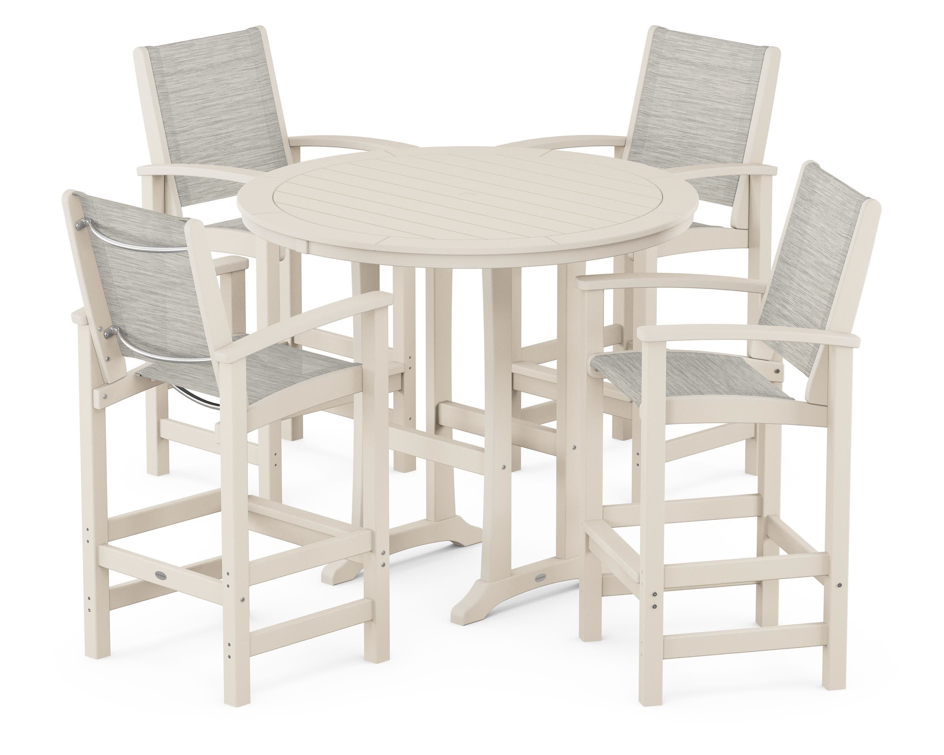 Coastal 5-Piece Nautical Trestle Bar Set in Sand / Birch Sling