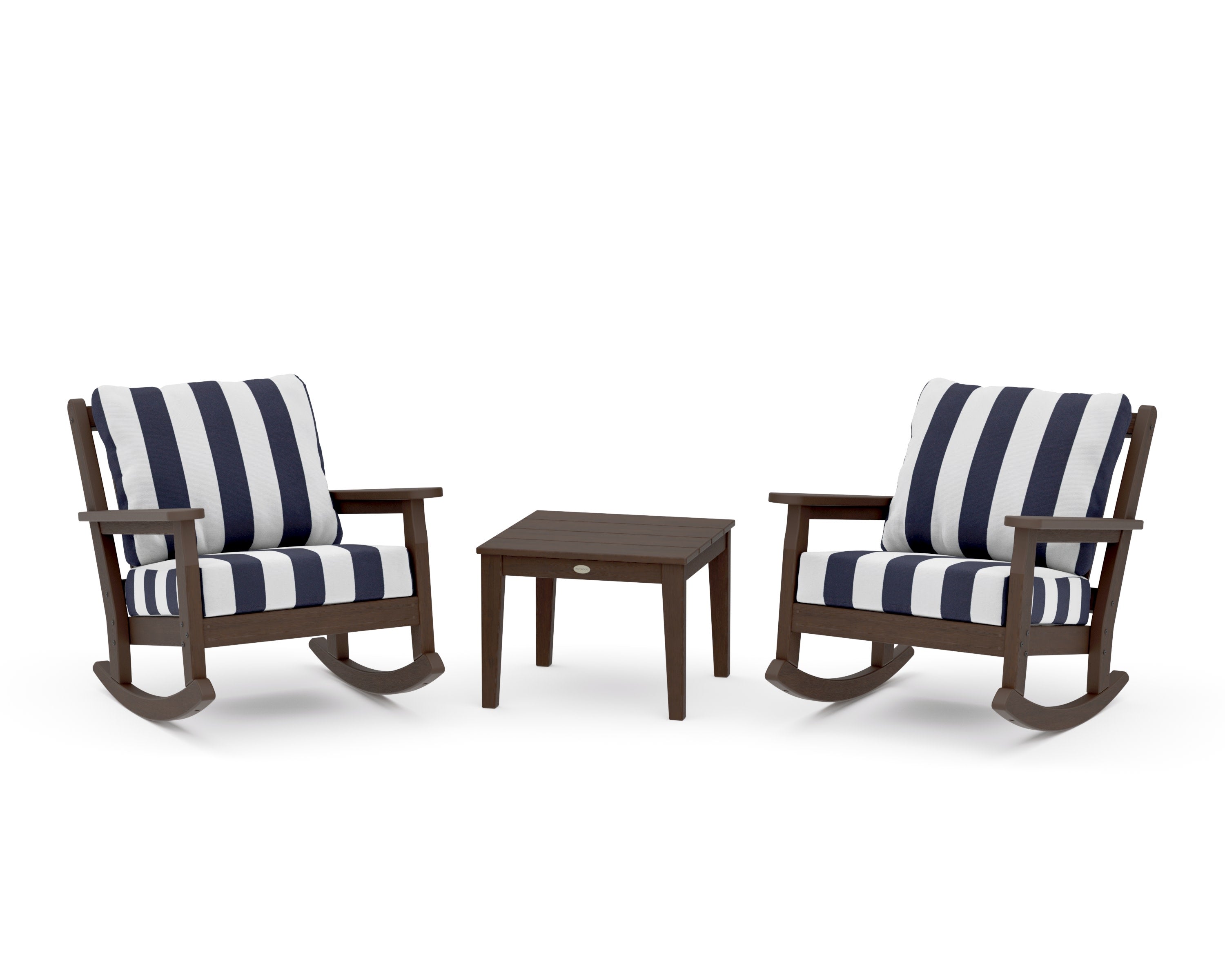 Chippendale 3-Piece Deep Seating Rocker Set in Kona / Cabana Stripe Navy