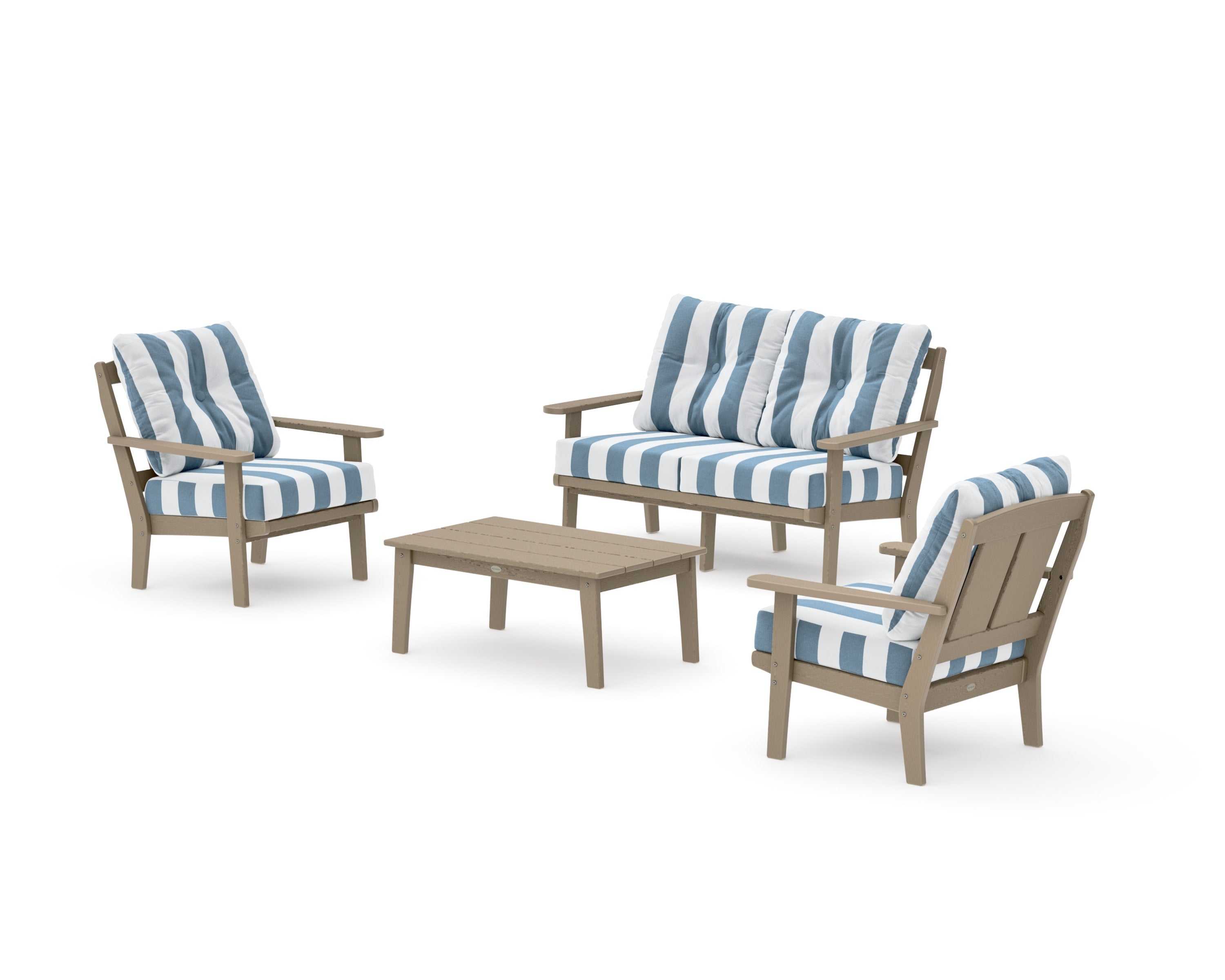 Mission 4-Piece Deep Seating Set with Loveseat in Vintage Sahara / Cabana Stripe Sky Blue