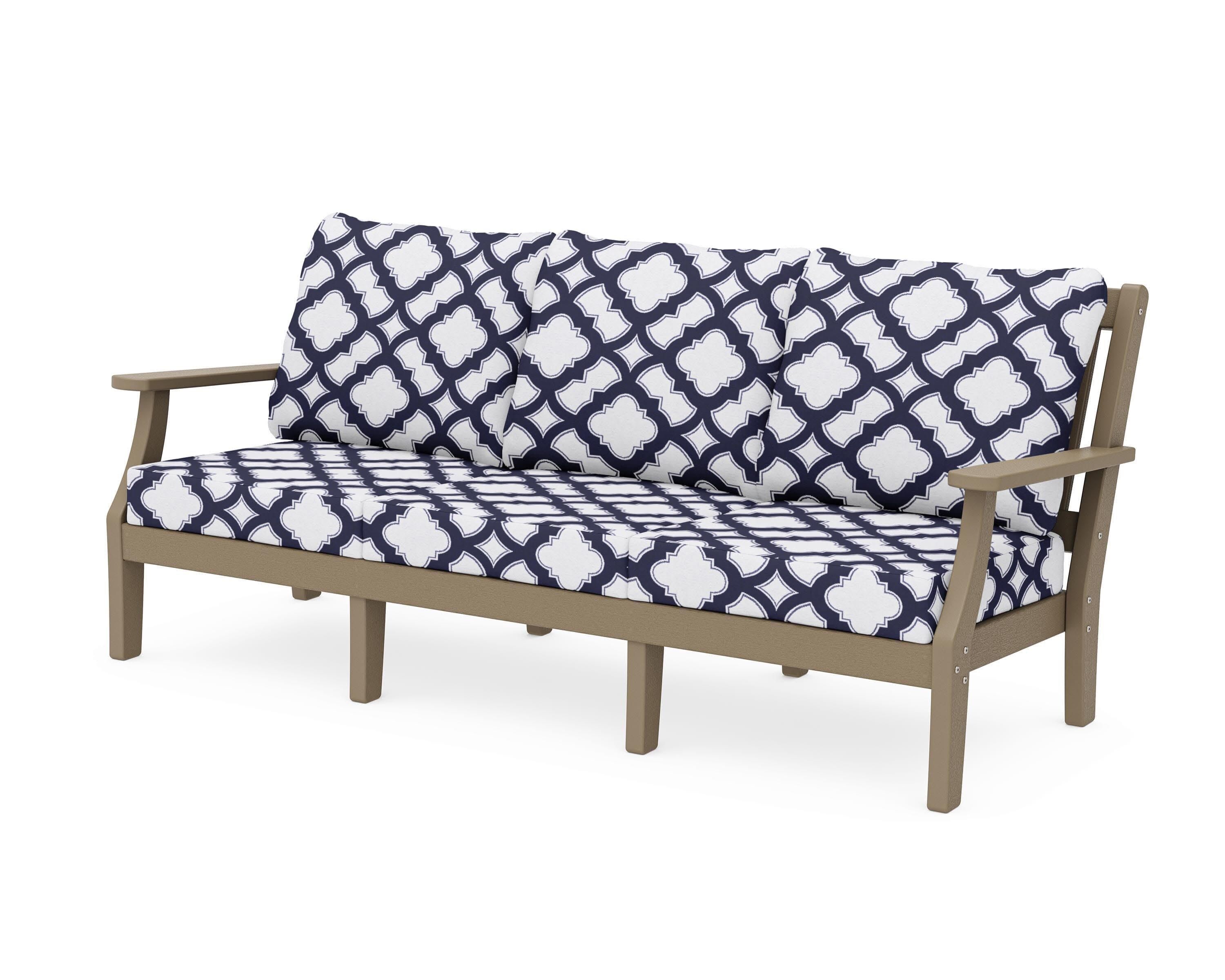 Chinoiserie Deep Seating Sofa in Vintage Sahara / Trellis Navy