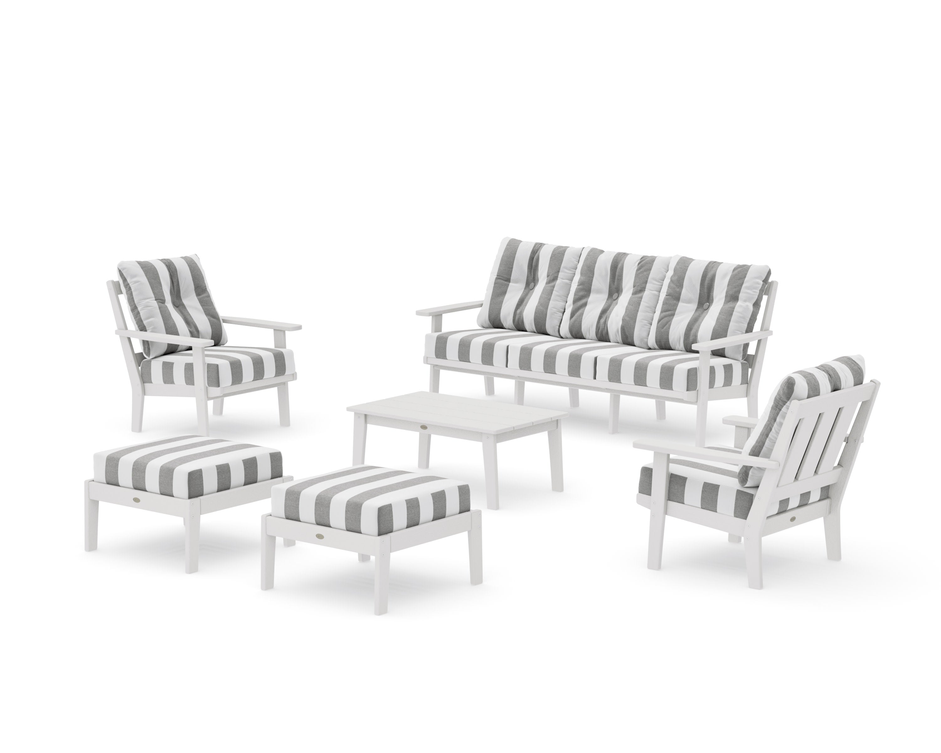Oxford 6-Piece Lounge Sofa Set in Vintage White / Cabana Stripe Grey Mist