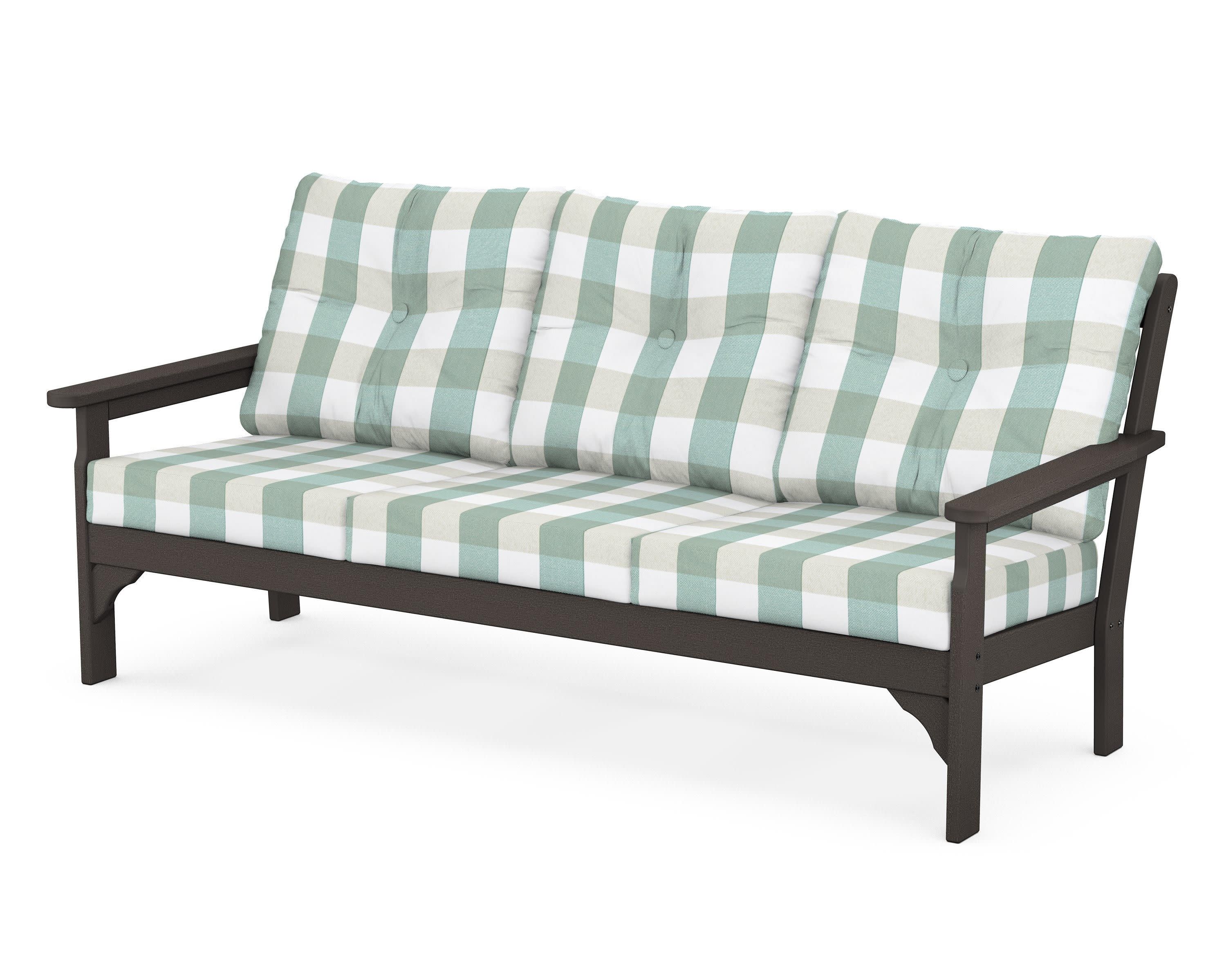 Vineyard Deep Seating Sofa in Vintage Coffee / Buffalo Plaid Glacier Spa