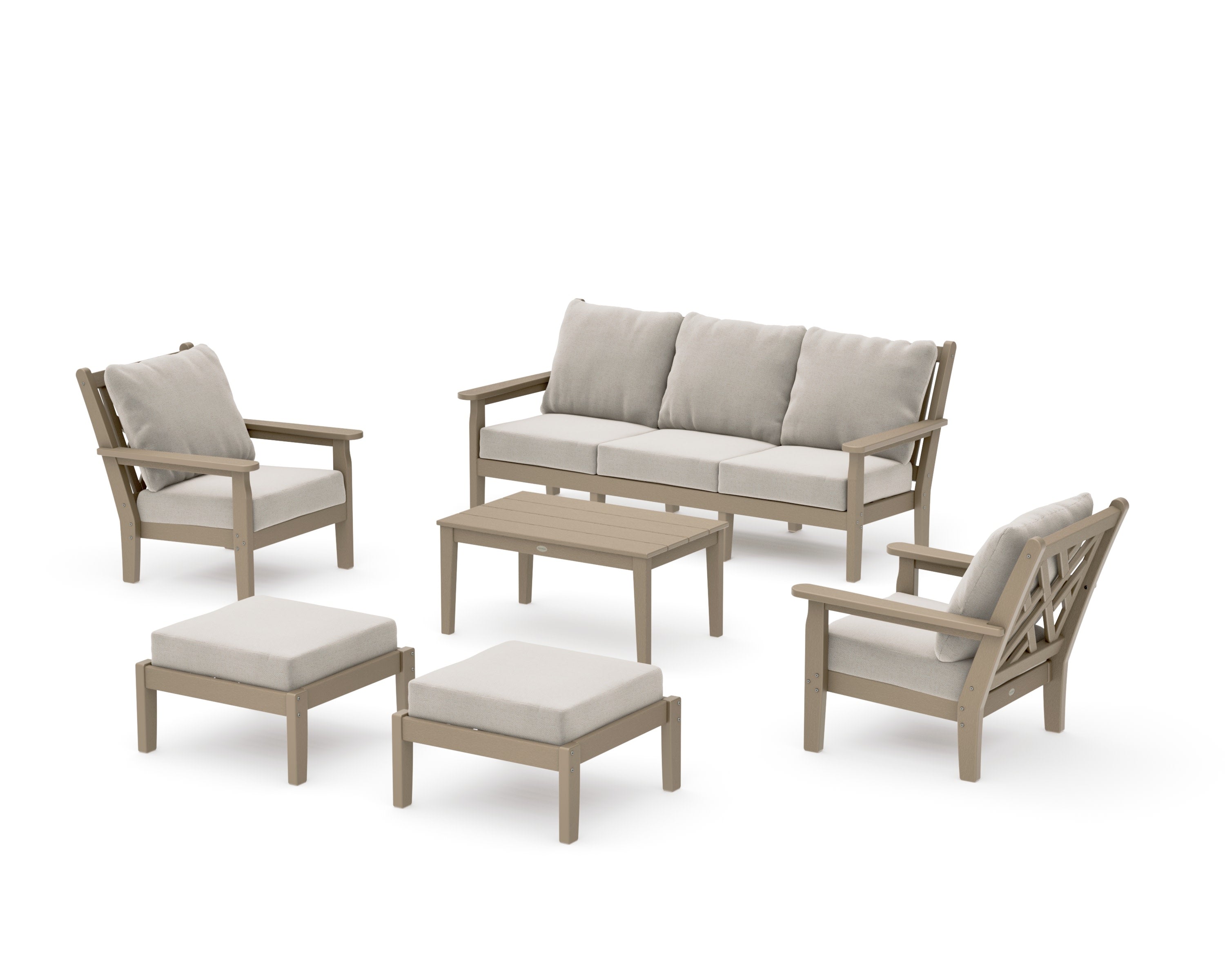 Chippendale 6-Piece Lounge Sofa Set in Vintage Sahara / Dune Burlap