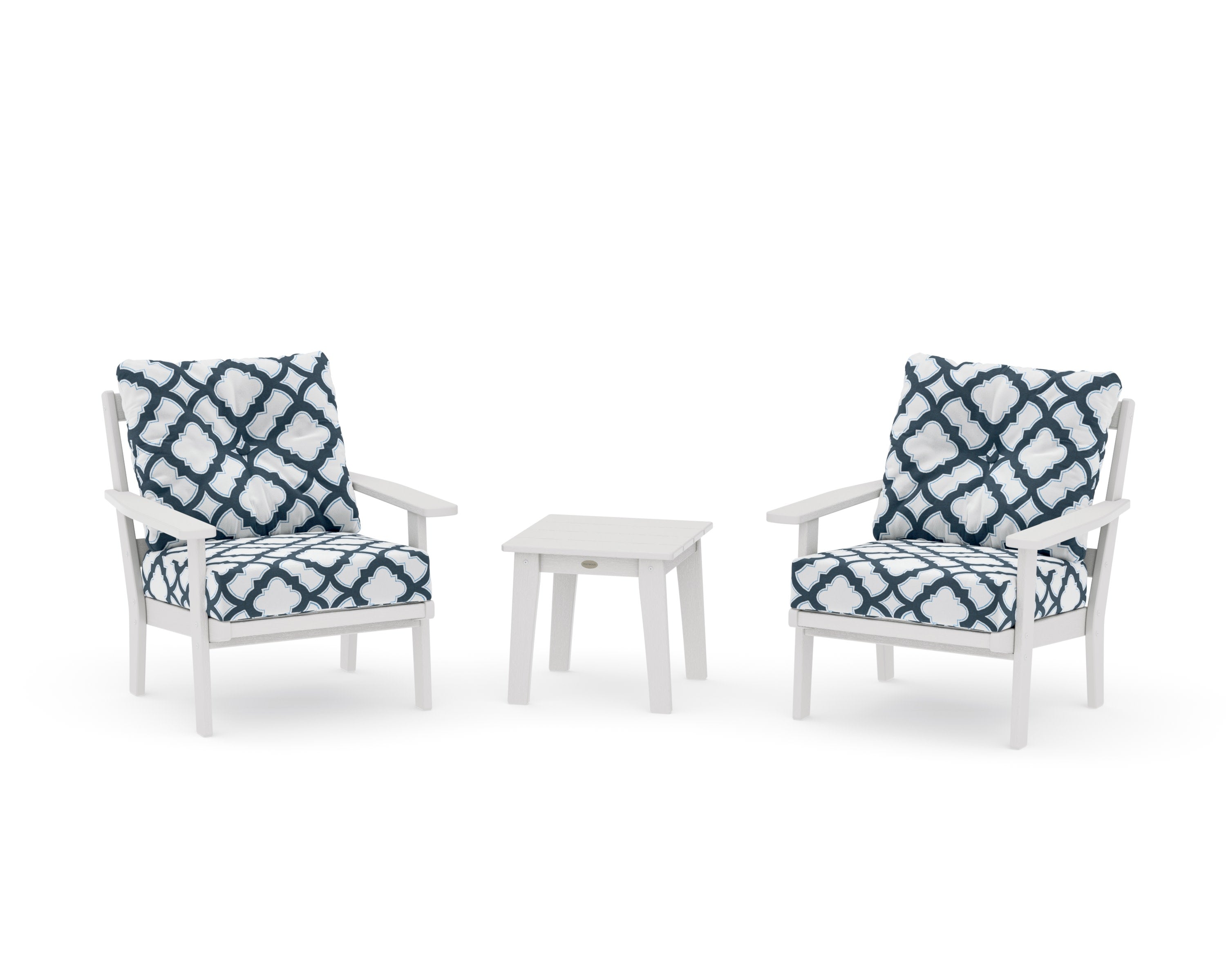 Prairie 3-Piece Deep Seating Set in Vintage White / Trellis Marine Indigo