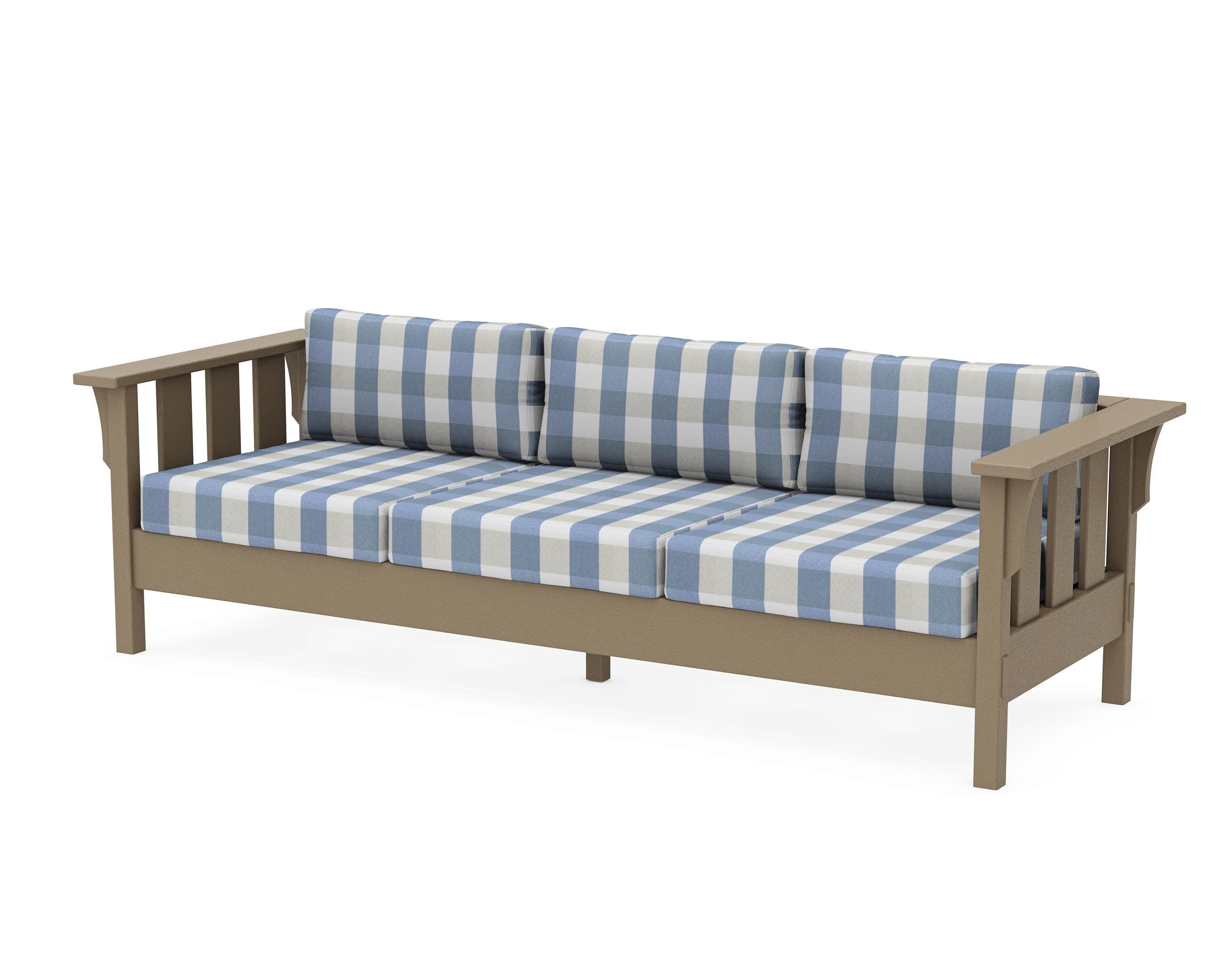 Acadia Deep Seating Sofa in Vintage Sahara / Buffalo Plaid Sky Blue