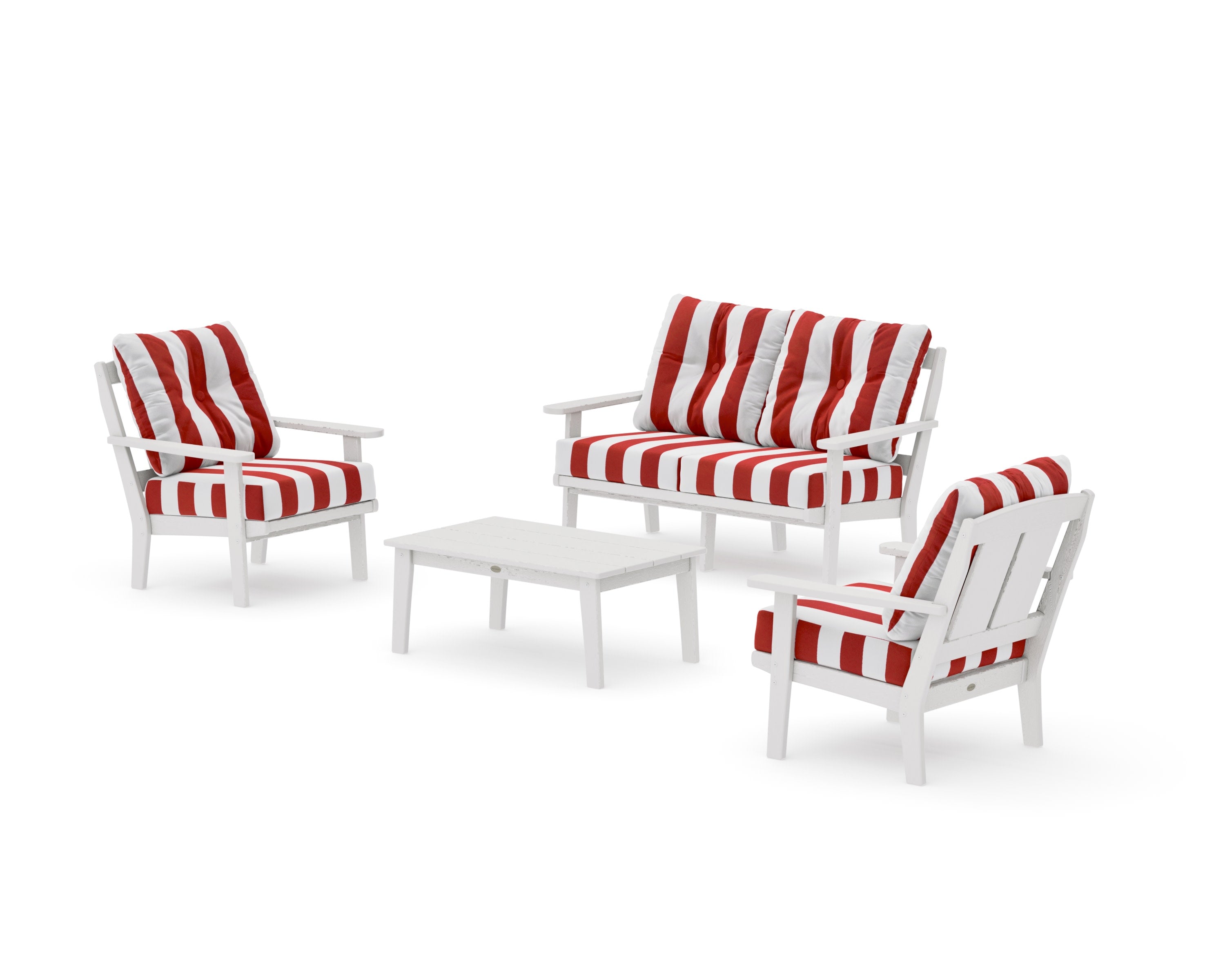 Mission 4-Piece Deep Seating Set with Loveseat in Vintage White / Cabana Stripe Crimson