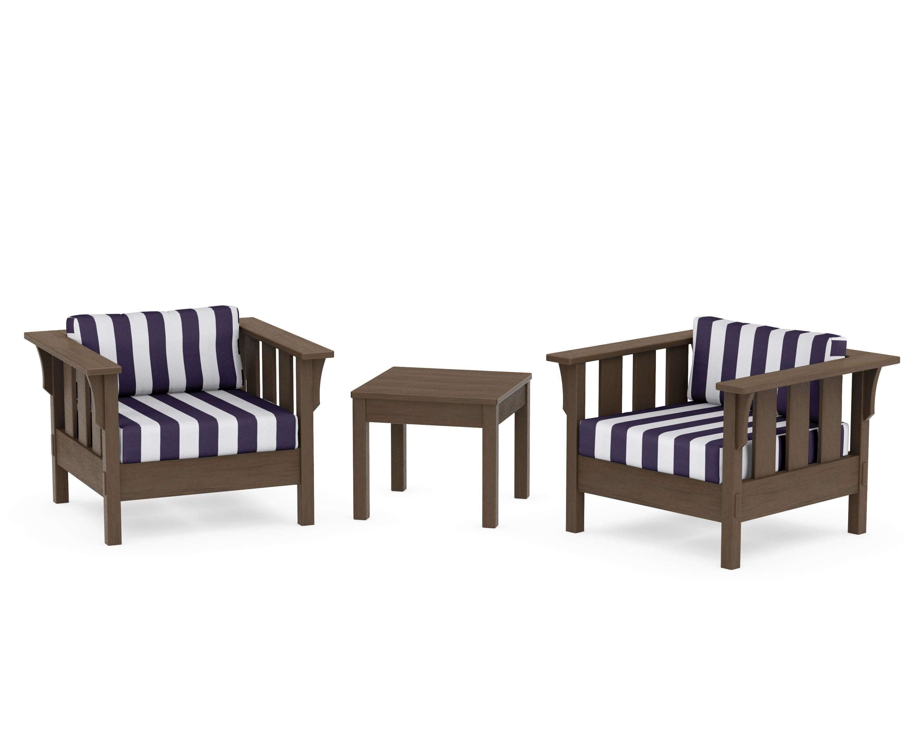 Acadia 3-Piece Deep Seating Set in Kona / Cabana Stripe Navy