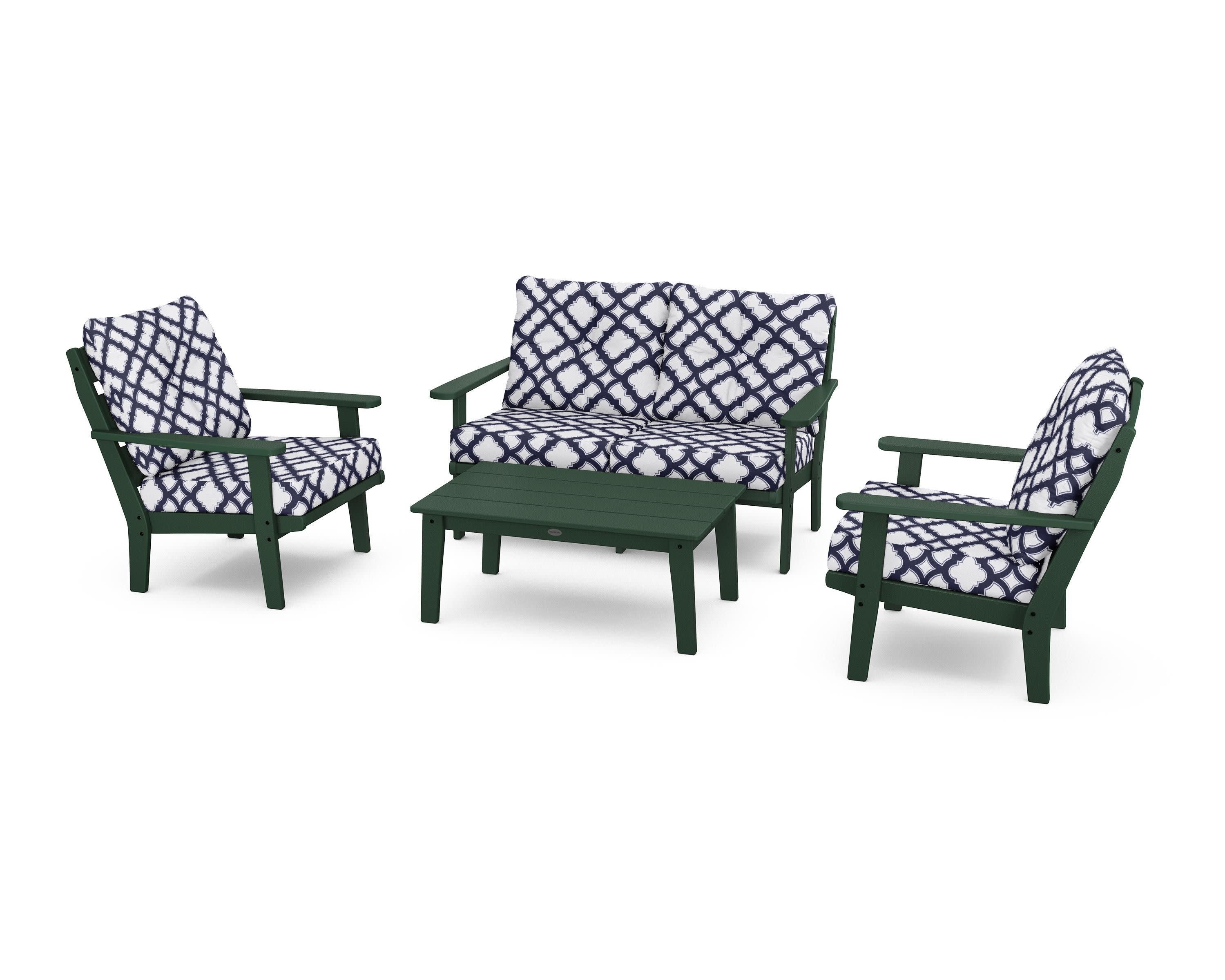 Lakeside 4-Piece Deep Seating Set in Green / Trellis Navy