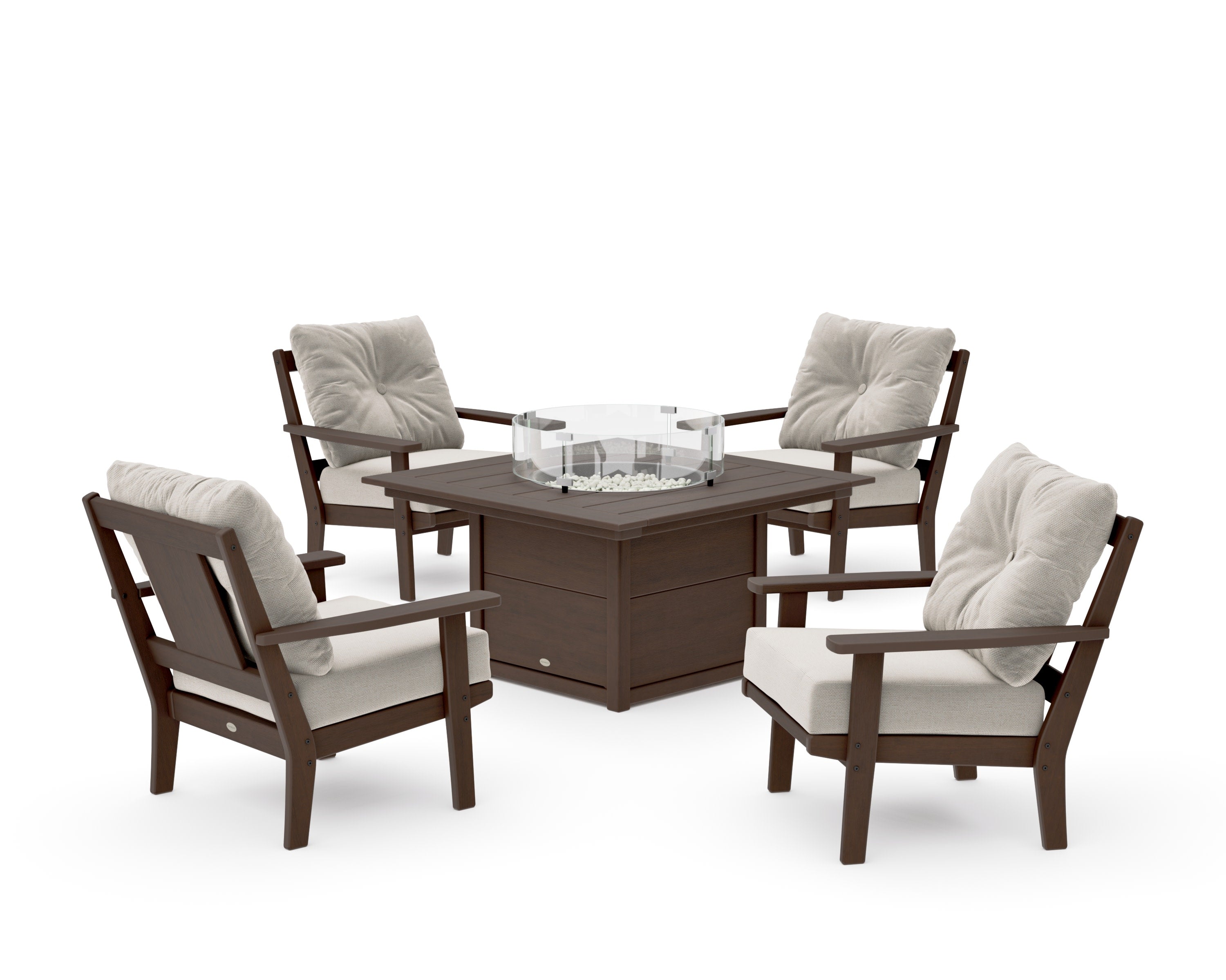 Prairie 5-Piece Deep Seating Set with Fire Pit Table in Kona / Dune Burlap