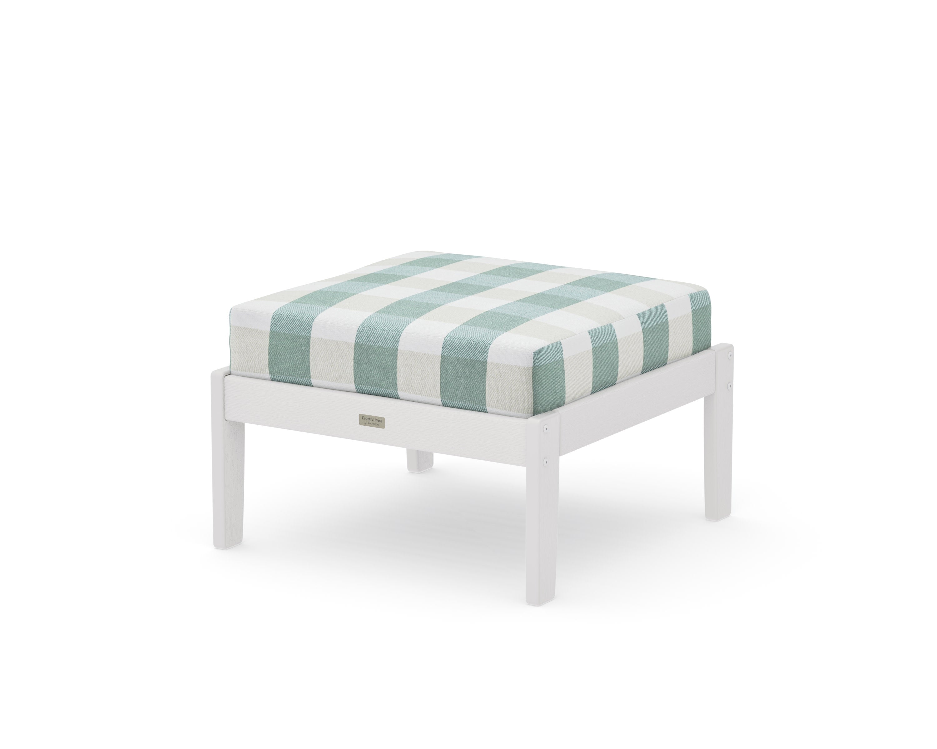 Cottage Deep Seating Ottoman in Vintage White / Buffalo Plaid Glacier Spa