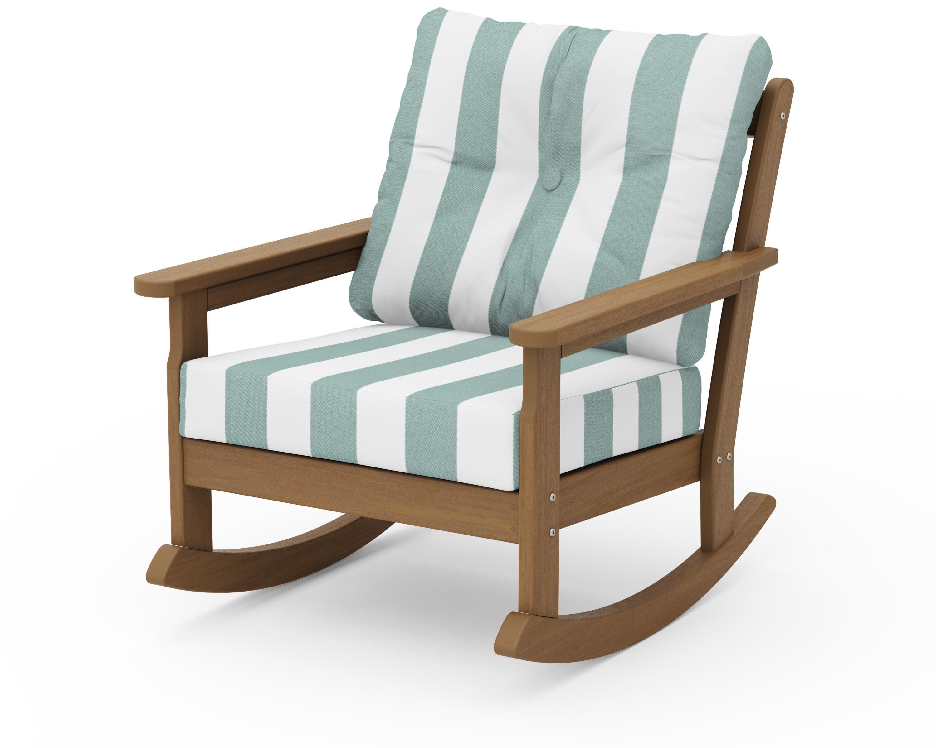 Vineyard Deep Seating Rocking Chair in Natural / Cabana Stripe Glacier Spa