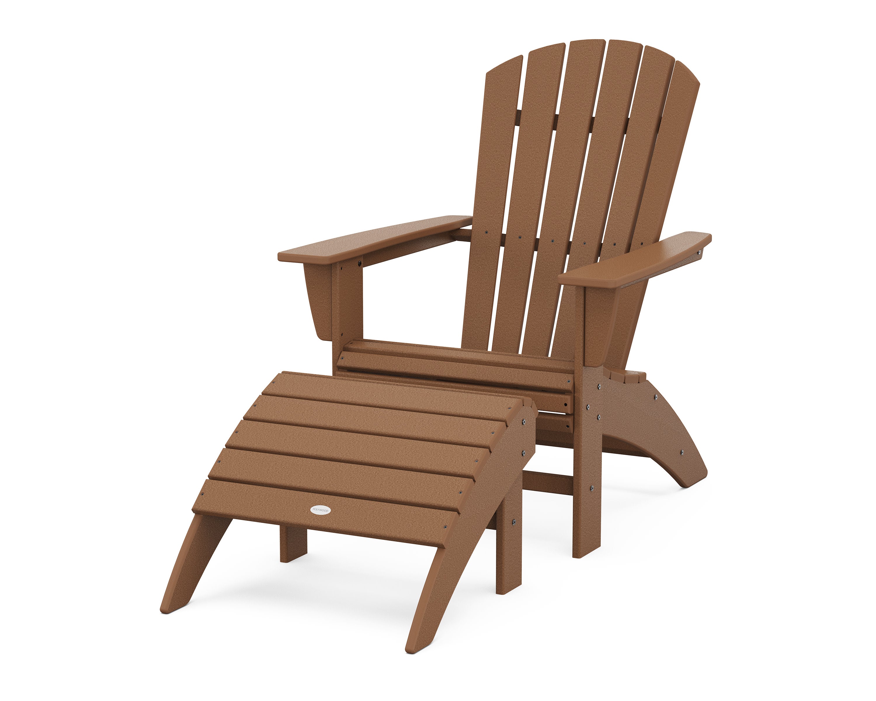 Nautical Curveback Adirondack Chair 2-Piece Set with Ottoman in Teak