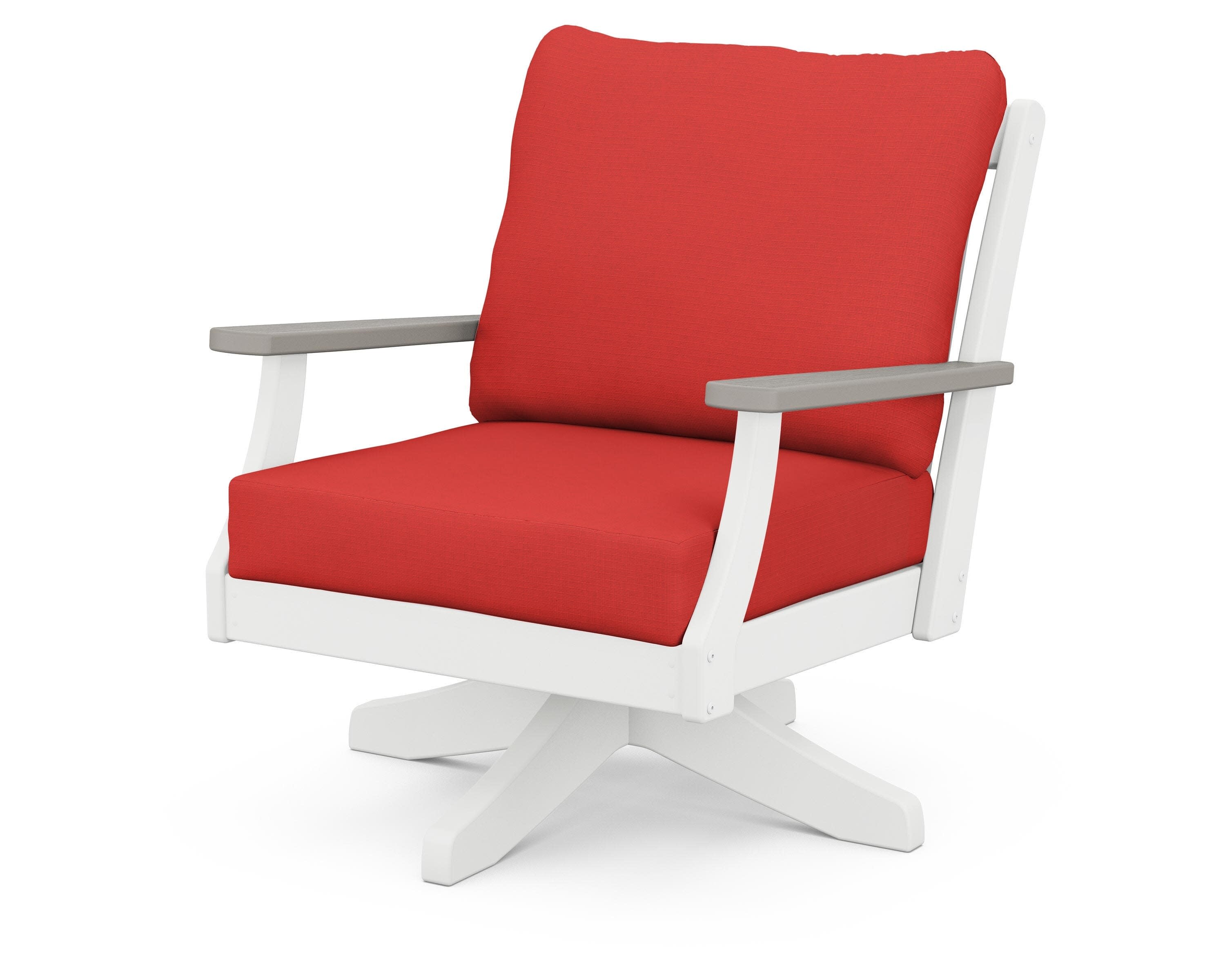 Braxton Deep Seating Swivel Chair in White / Driftwood / Crimson Linen