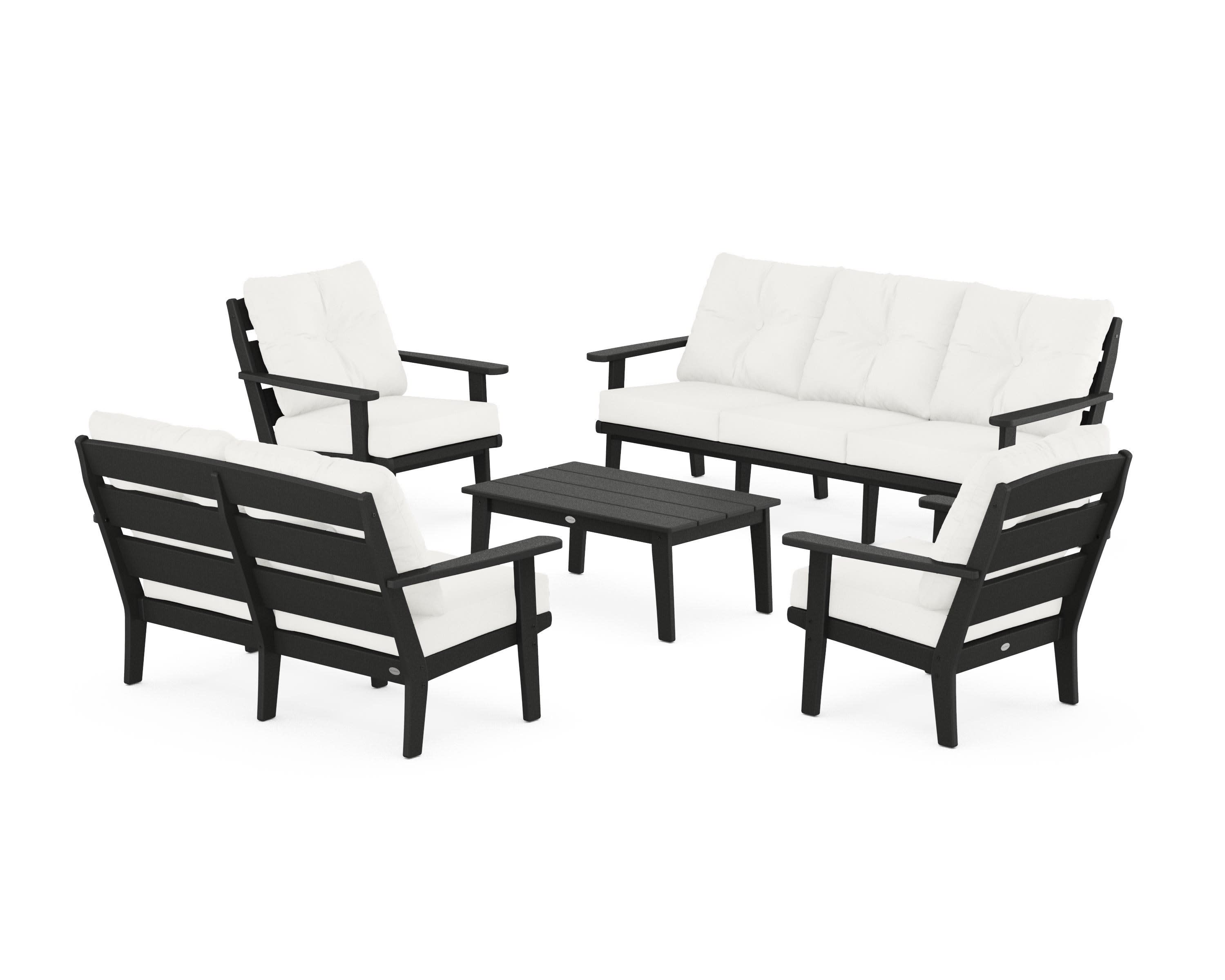 Lakeside 5-Piece Lounge Sofa Set in Black / Natural Linen