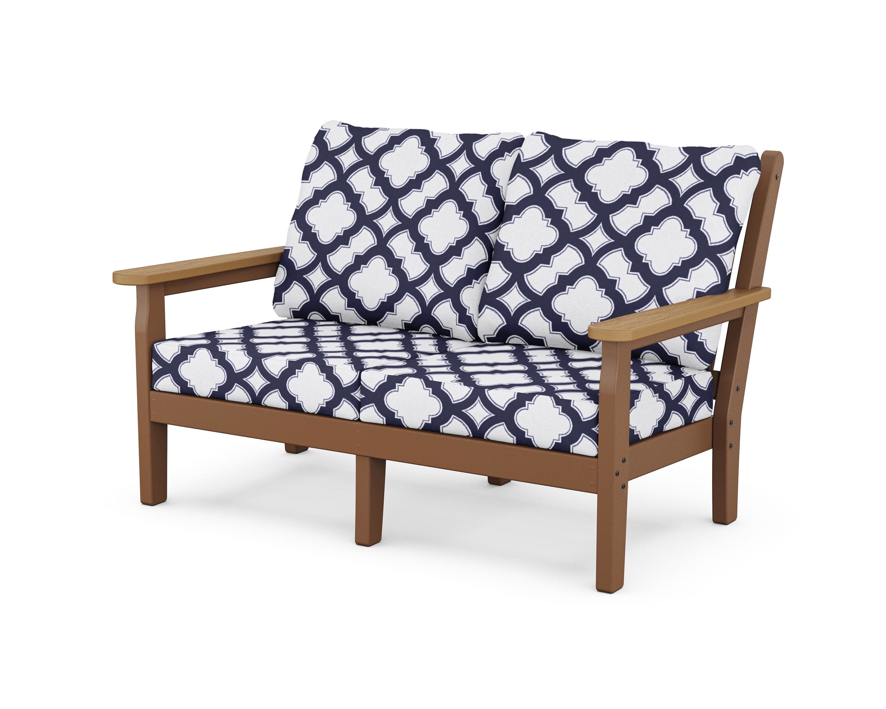 Chippendale Deep Seating Loveseat in Teak / Natural / Trellis Navy