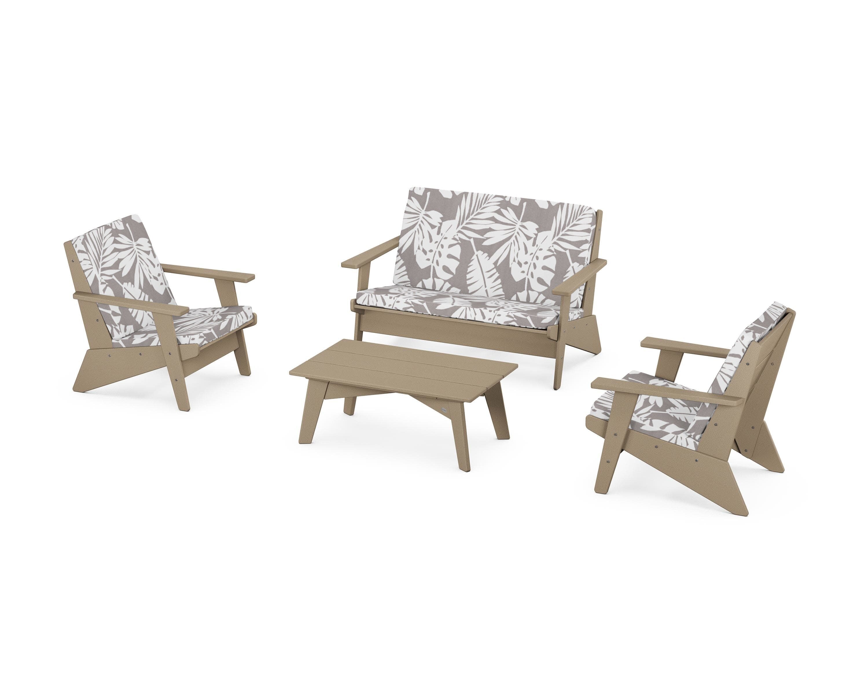 Riviera Modern Lounge 4-Piece Set in Vintage Sahara / Leaf Grey Mist