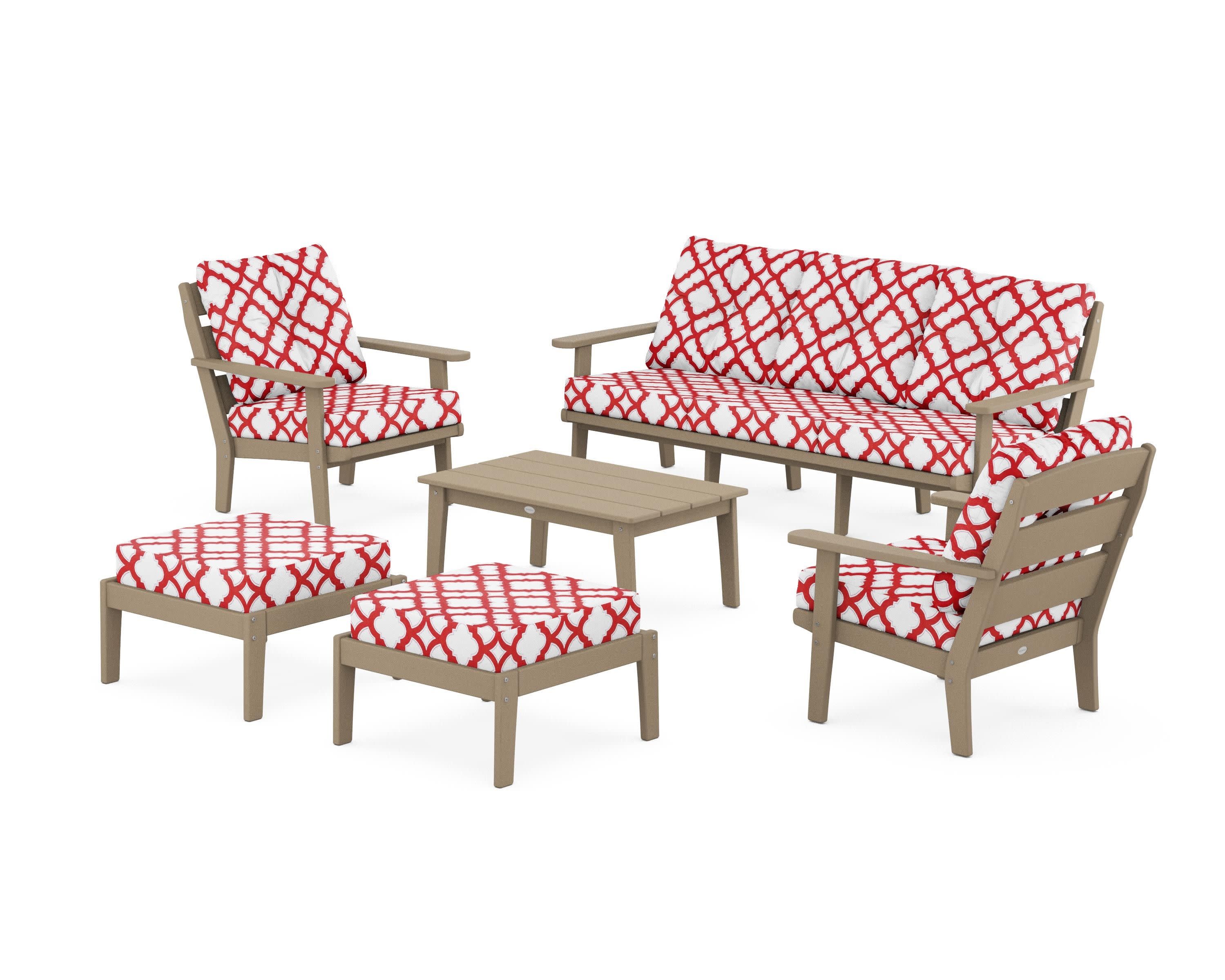 Lakeside 6-Piece Lounge Sofa Set in Vintage Sahara / Trellis Crimson
