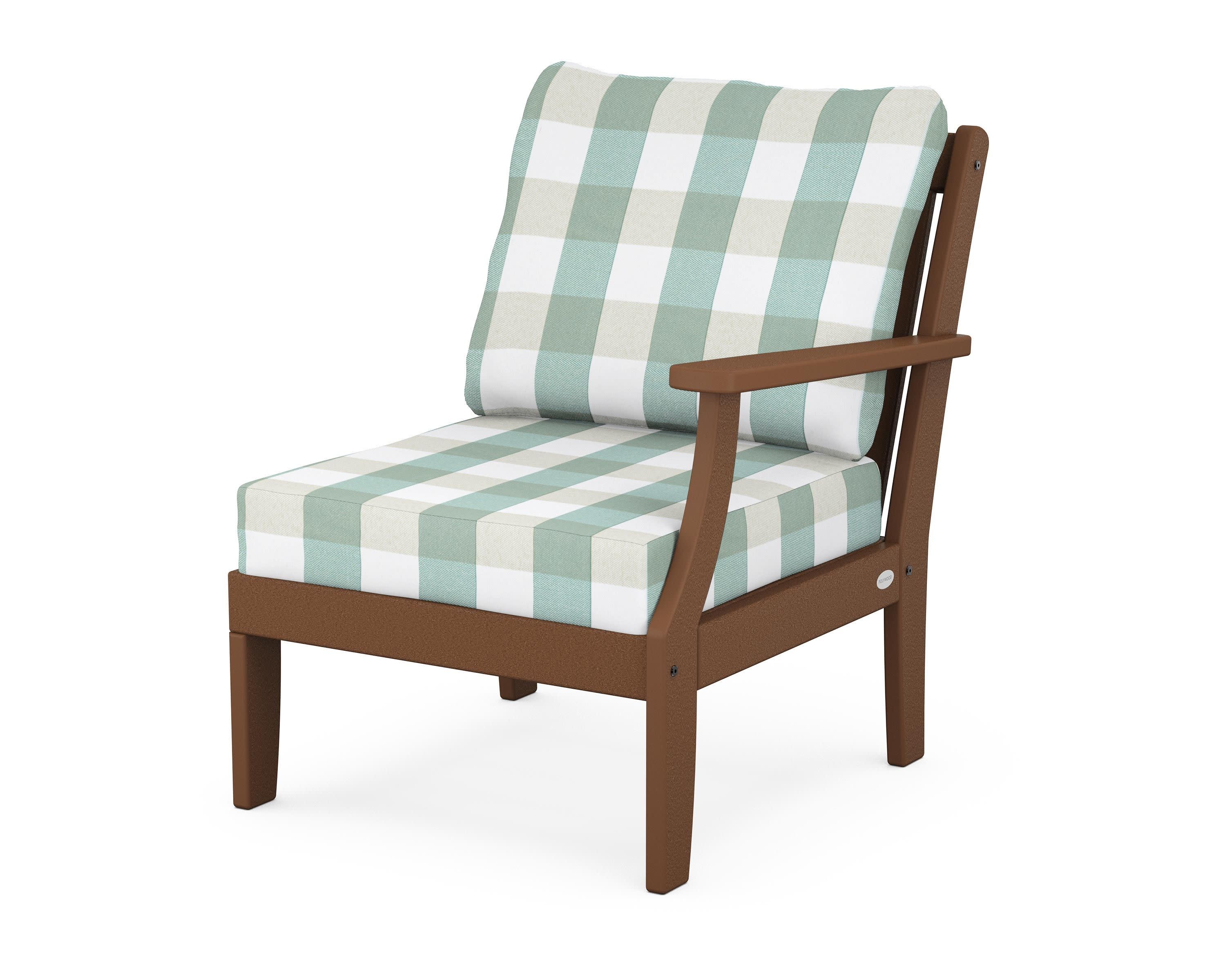 Braxton Modular Right Arm Chair in Teak / Buffalo Plaid Glacier Spa
