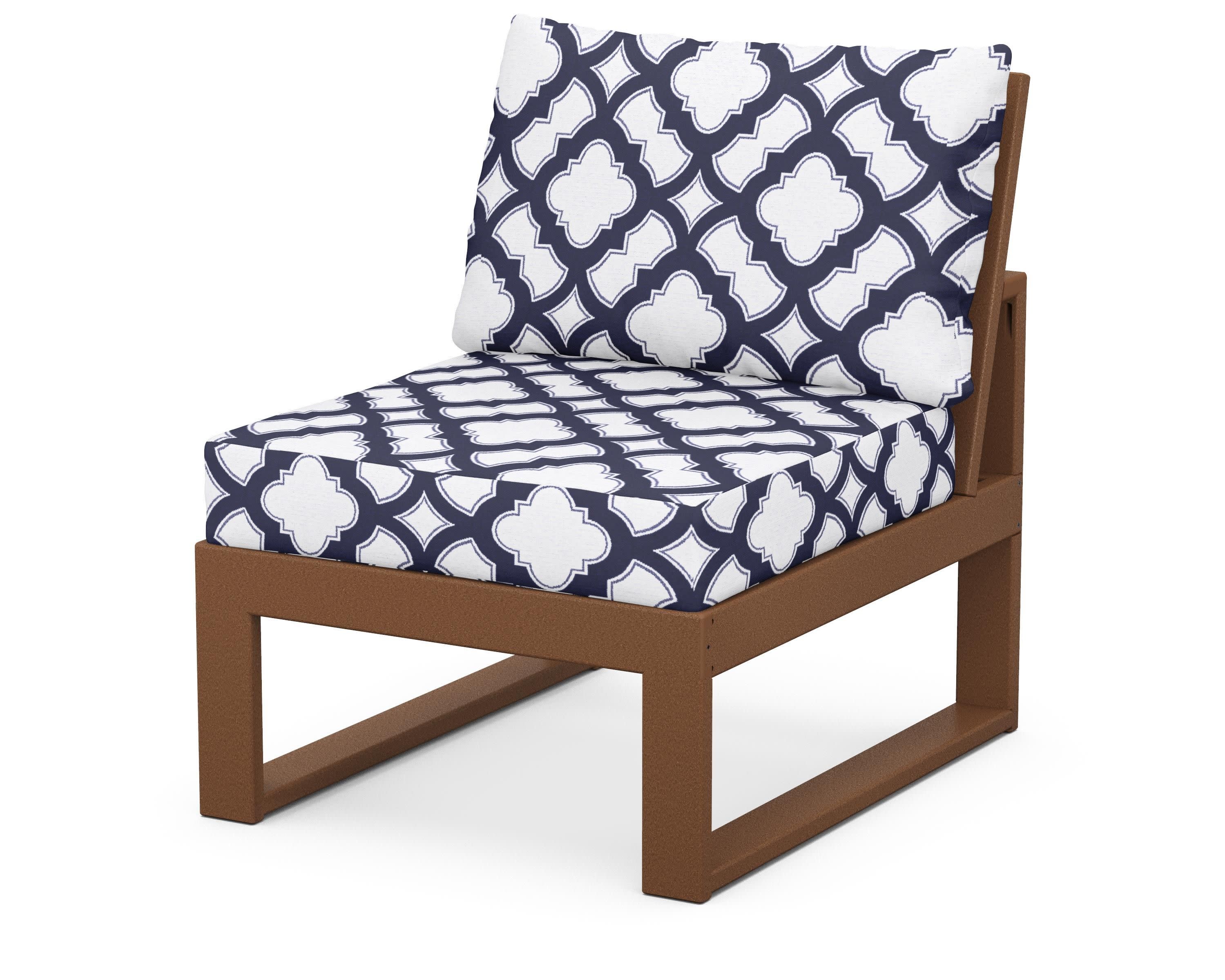 Modular Armless Chair in Teak / Trellis Navy