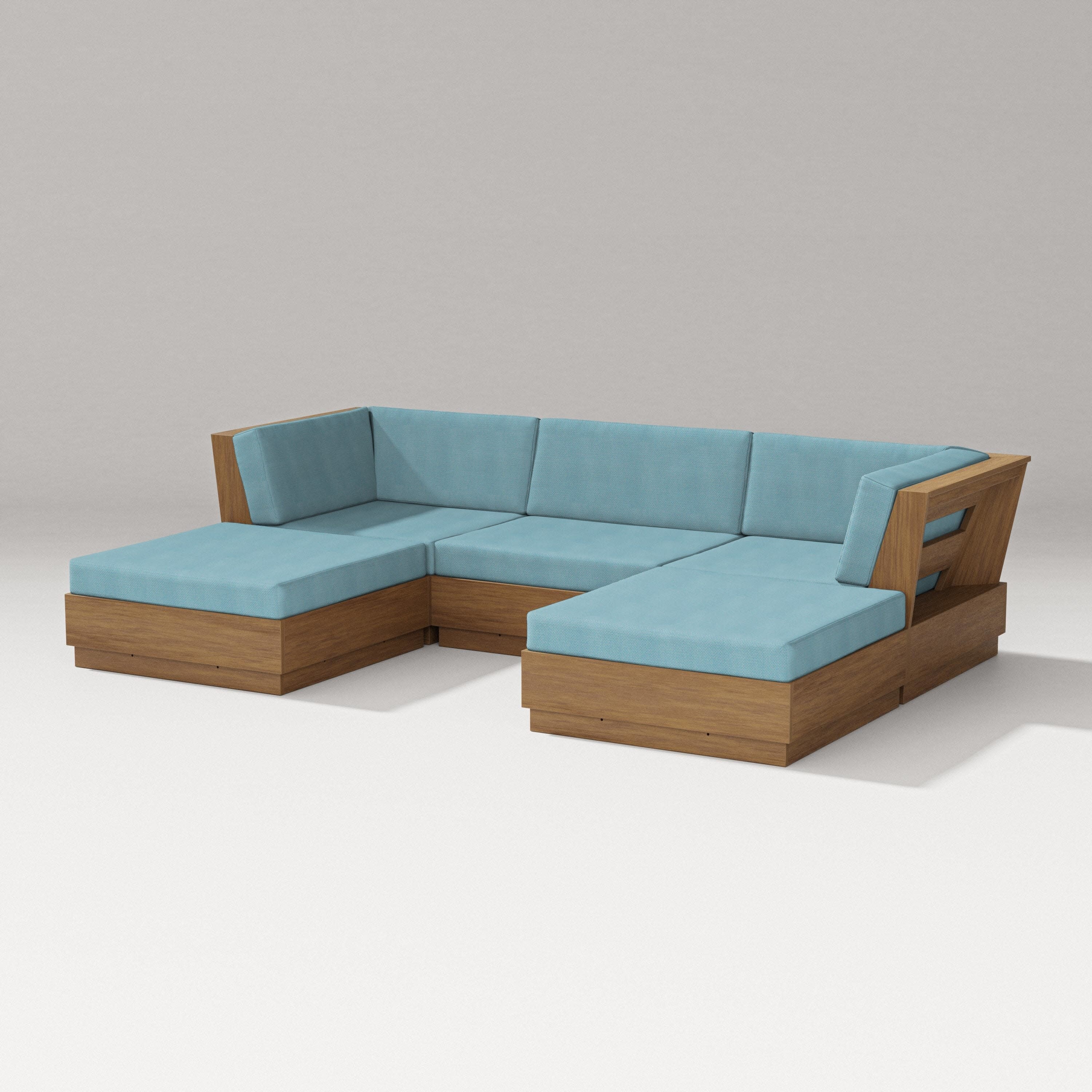 Elevate Double Chaise Sectional in Natural / Lattice Sky Blue