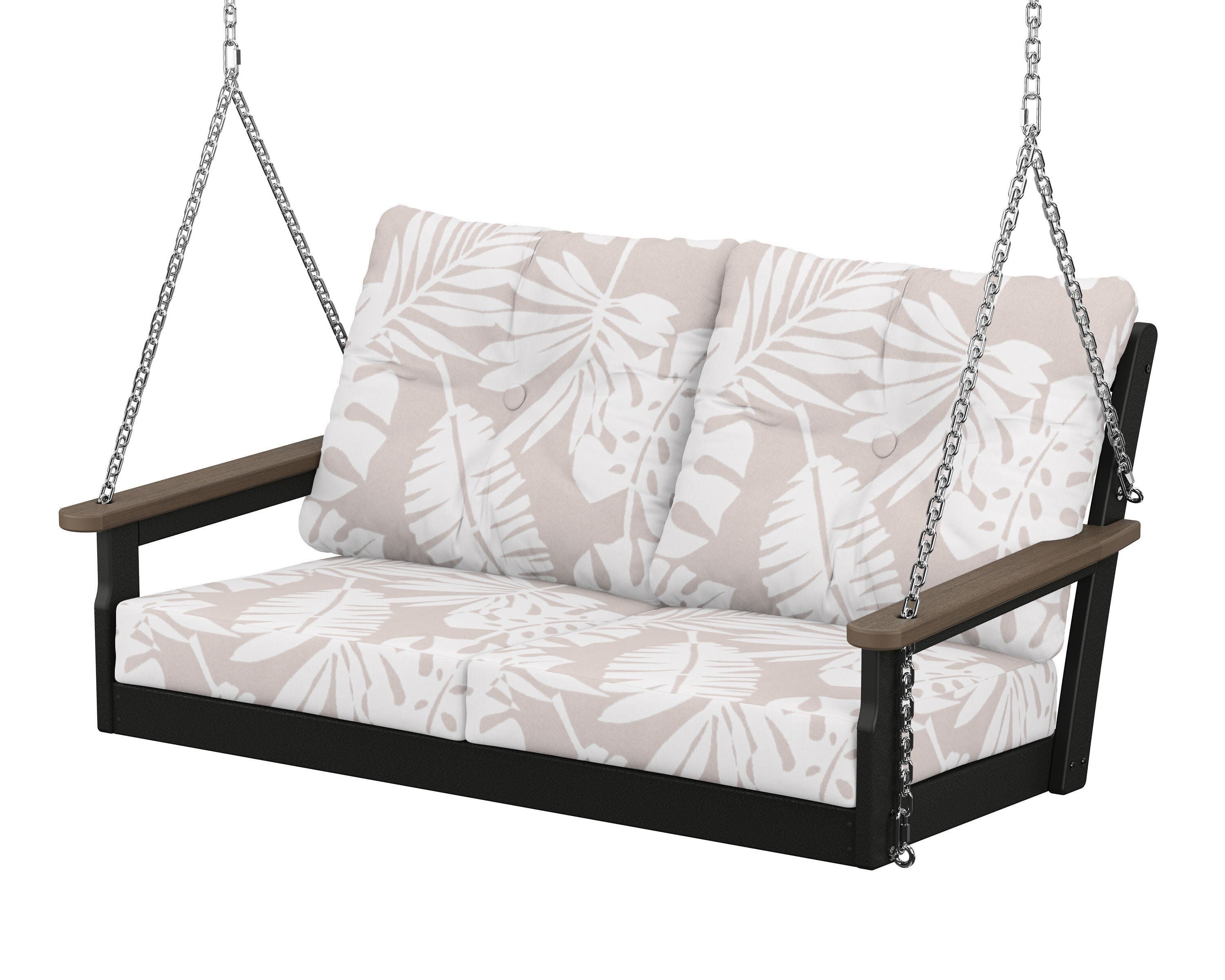 Vineyard Deep Seating Swing in Black / Kona / Leaf Dune Burlap