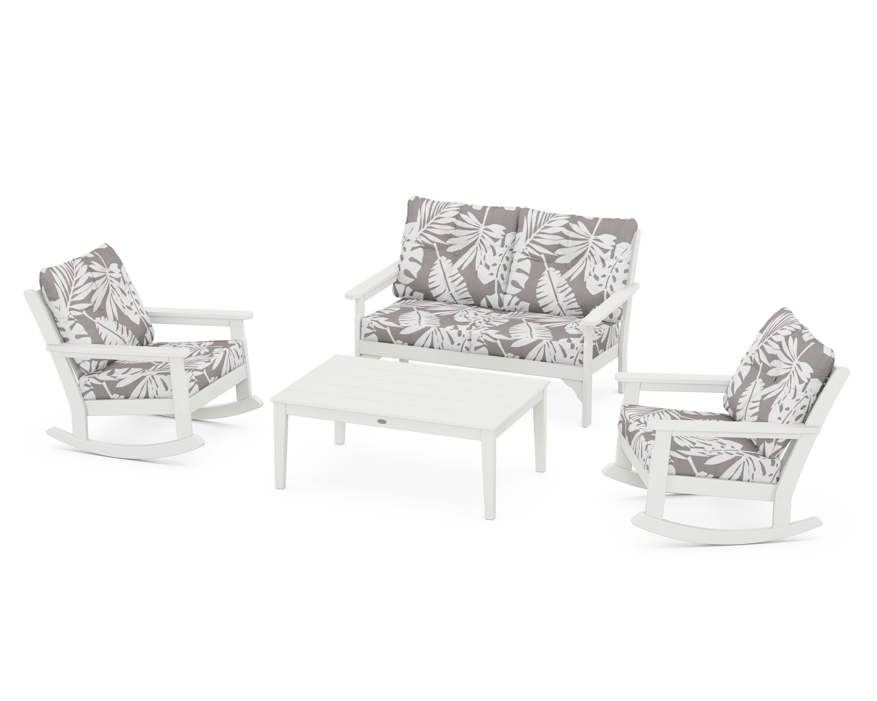 Vineyard 4-Piece Deep Seating Rocking Chair Set in Vintage White / Leaf Grey Mist