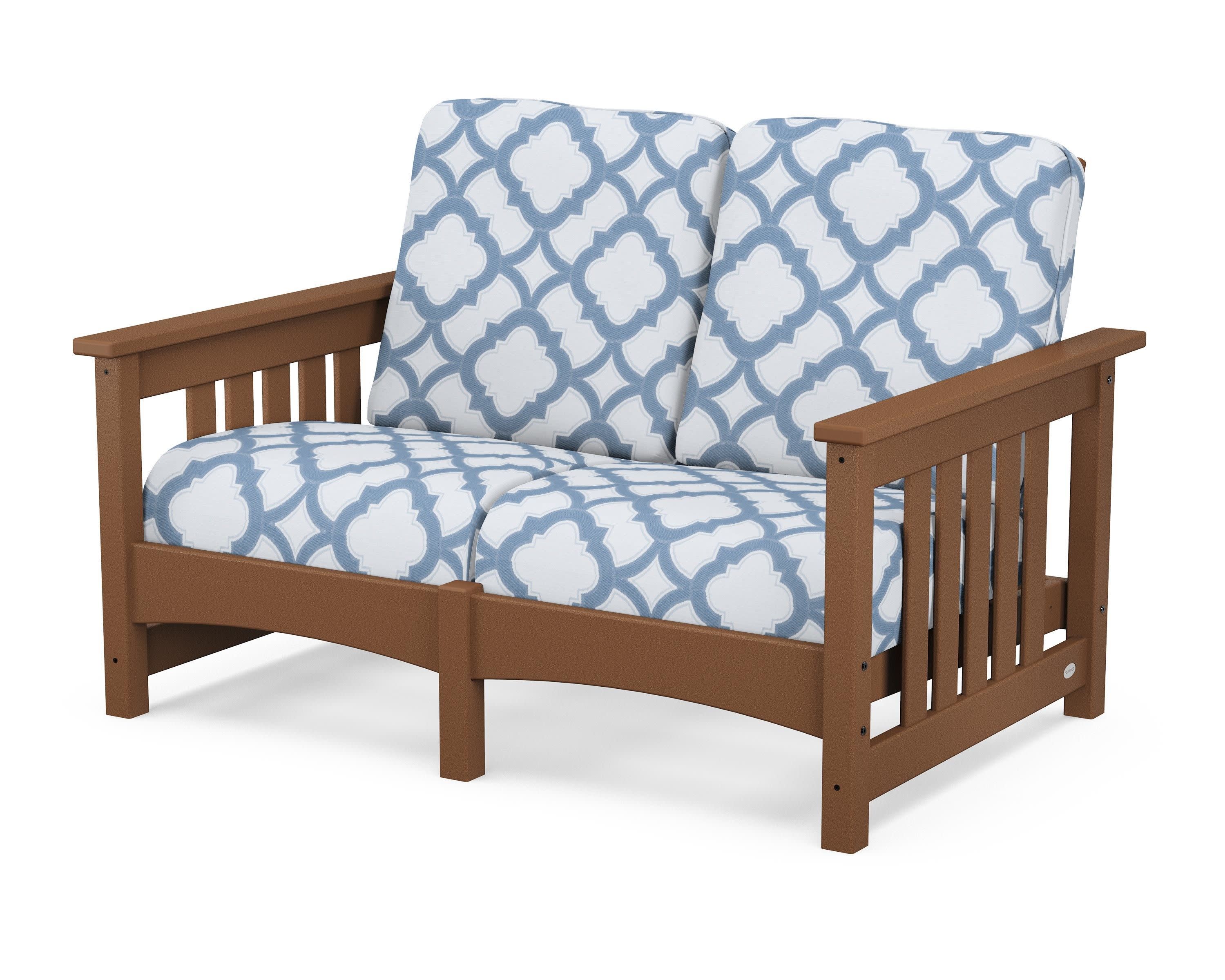 Club Mission Loveseat in Teak / Trellis Sky Blue
