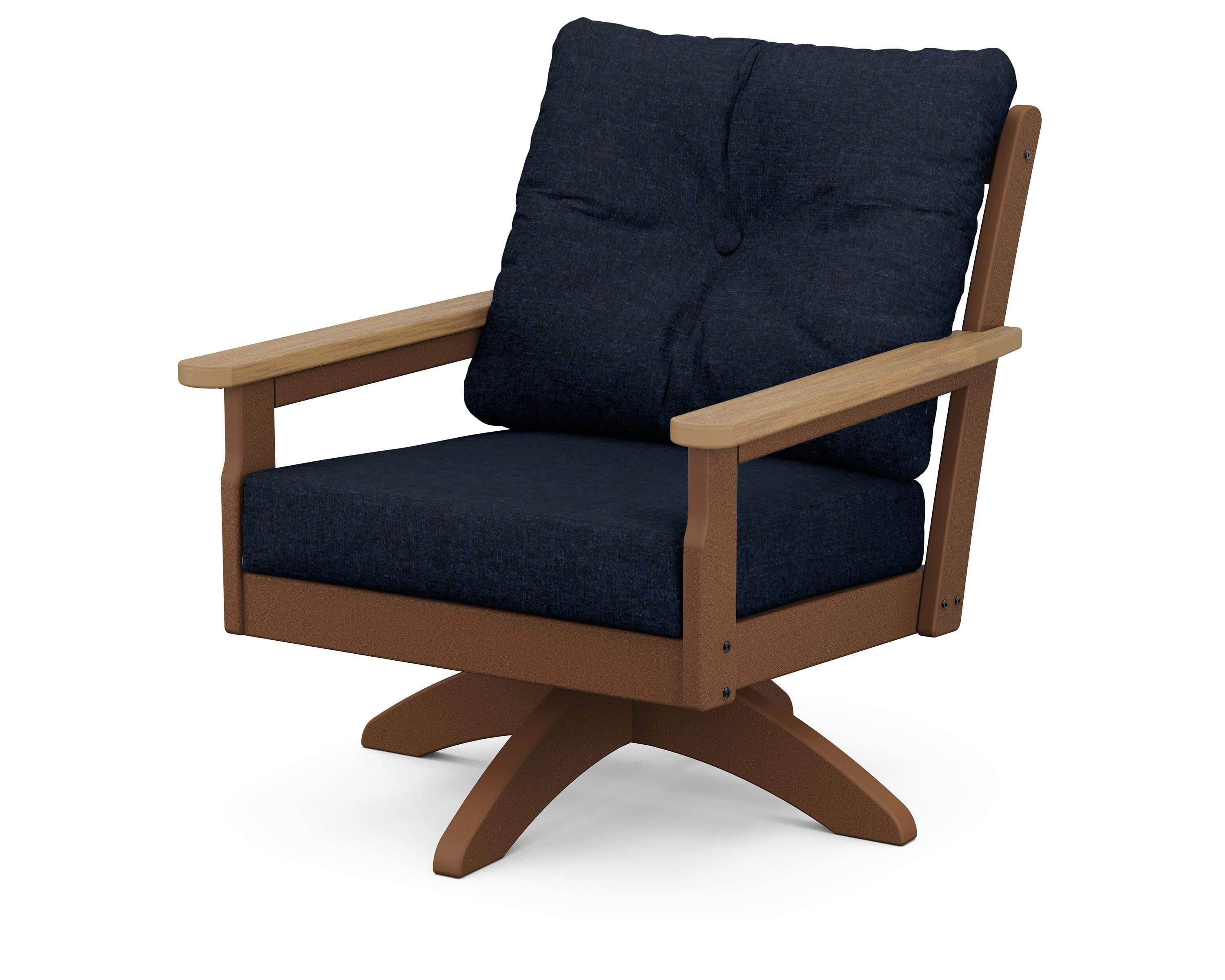 Vineyard Deep Seating Swivel Chair in Teak / Natural / Marine Indigo