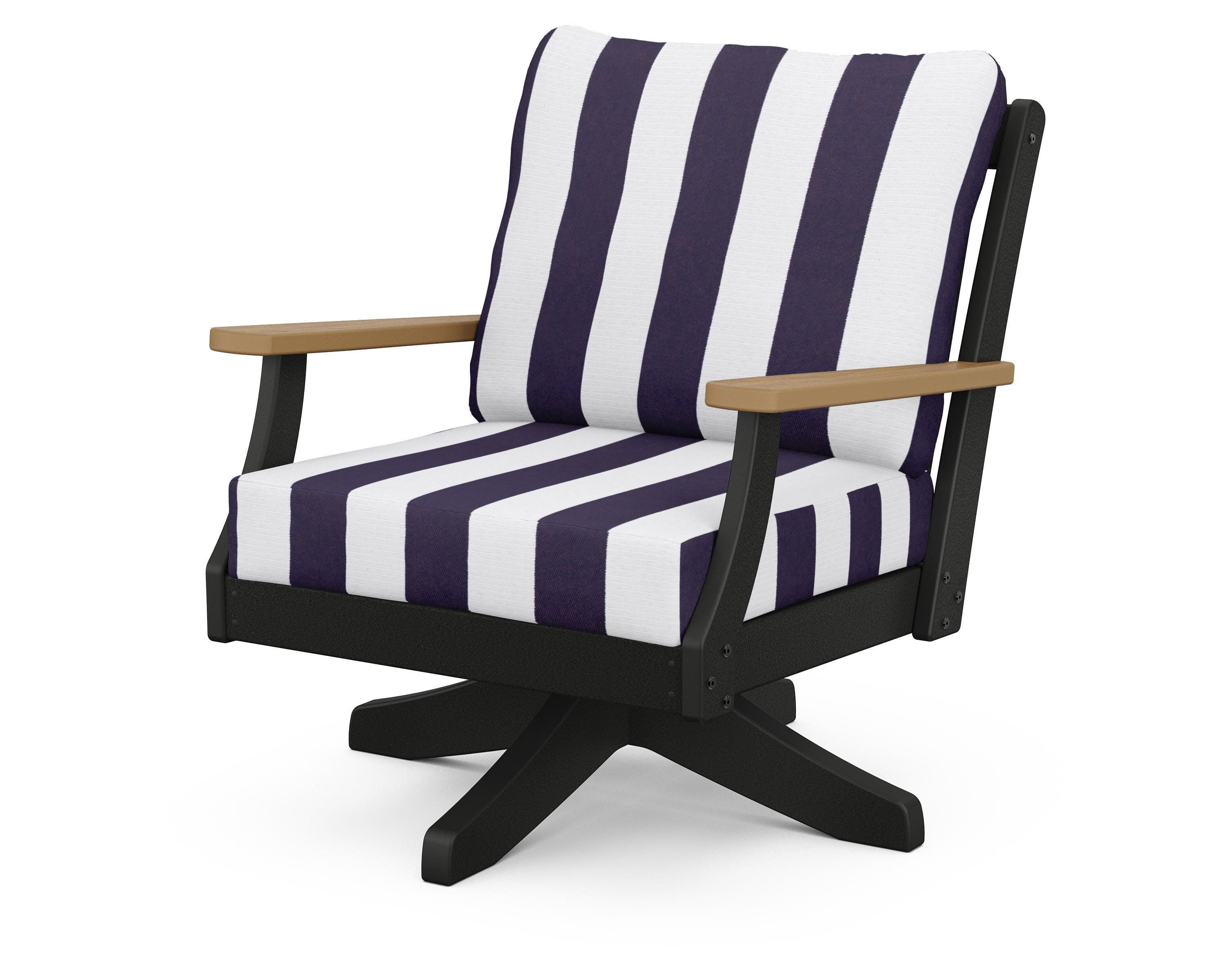 Braxton Deep Seating Swivel Chair in Black / Natural / Cabana Stripe Navy